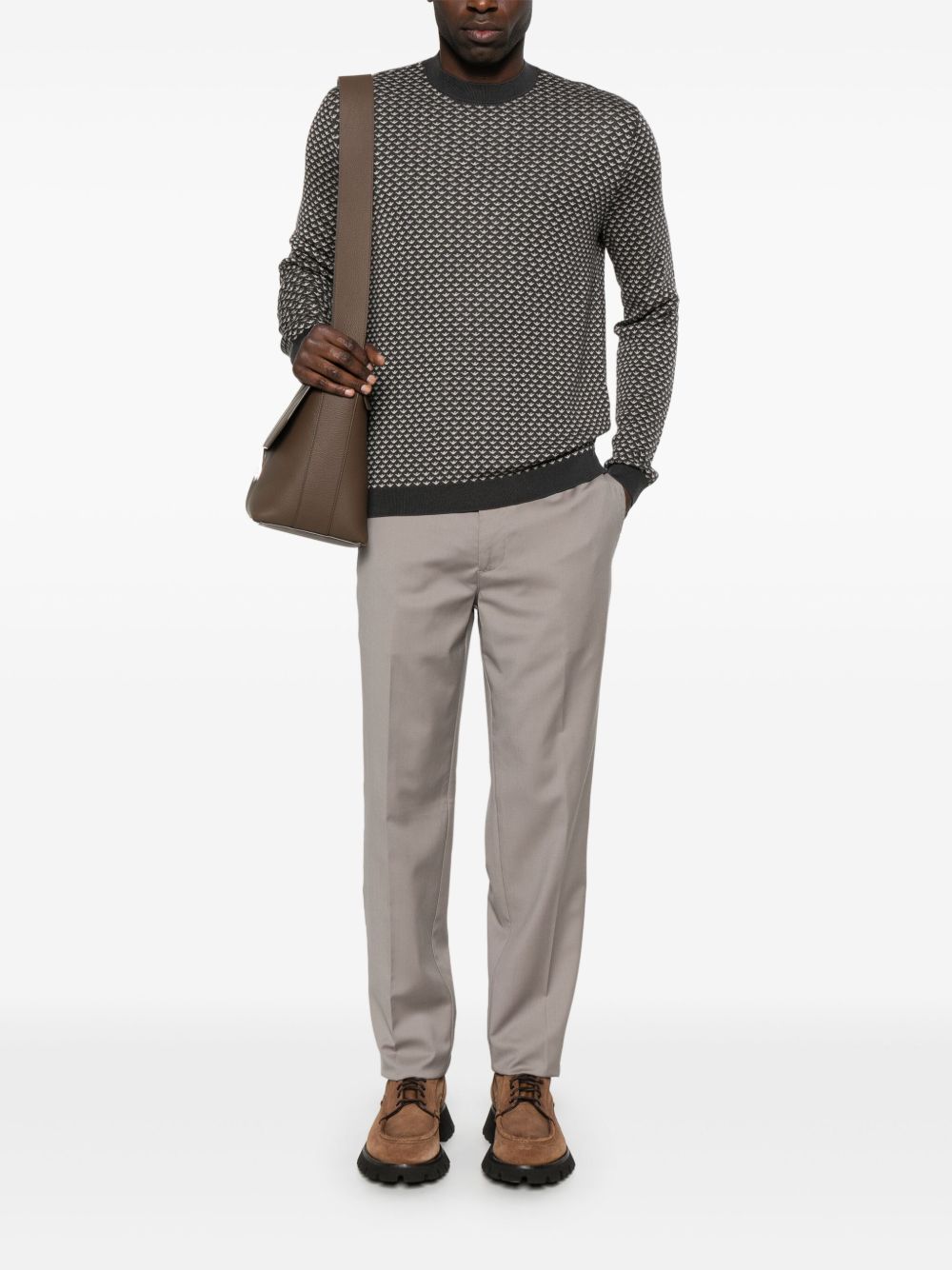 EMPORIO ARMANI Allover Logo Wool Blend Sweater for Men - SS25 Collection