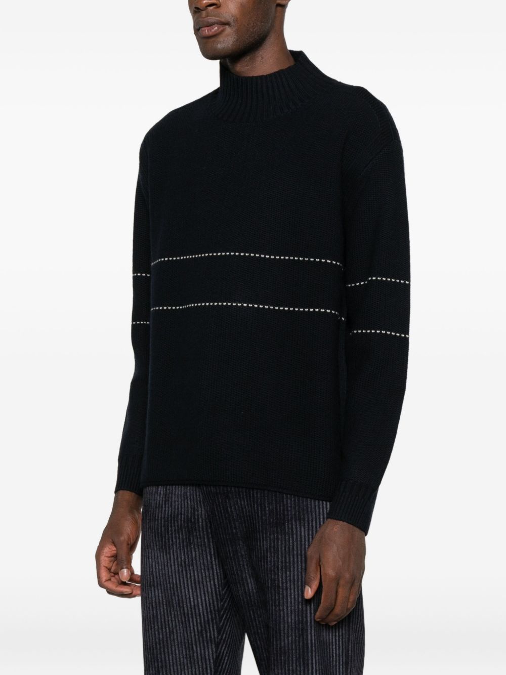 EMPORIO ARMANI Wool Crewneck Jumper with Horizontal Stripe Detail - FW25