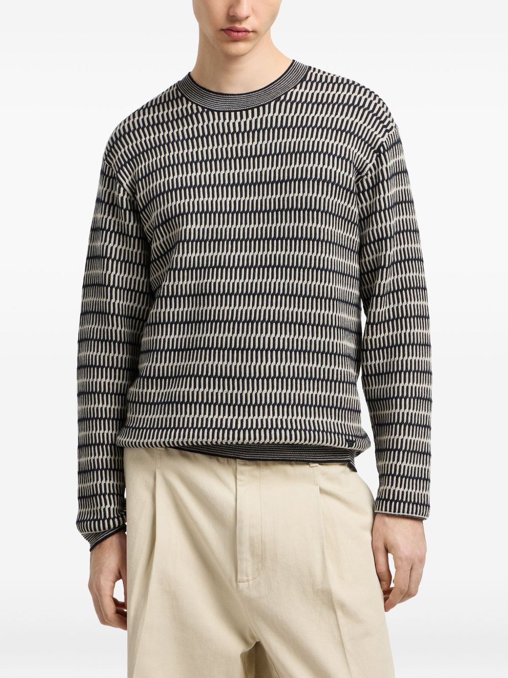 EMPORIO ARMANI Wool Crewneck Jumper for Men - Geometric Pattern