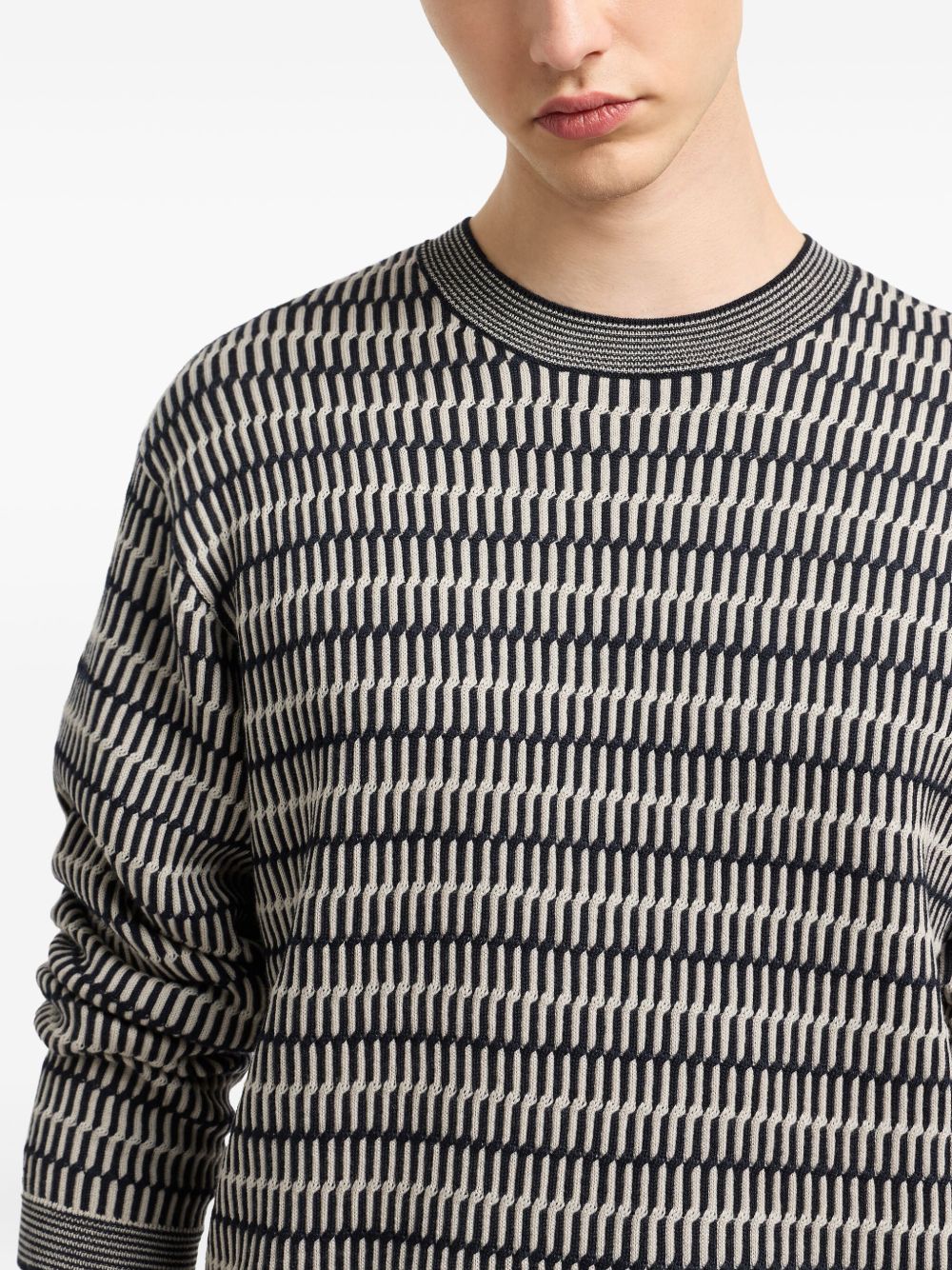 EMPORIO ARMANI Wool Crewneck Jumper for Men - Geometric Pattern