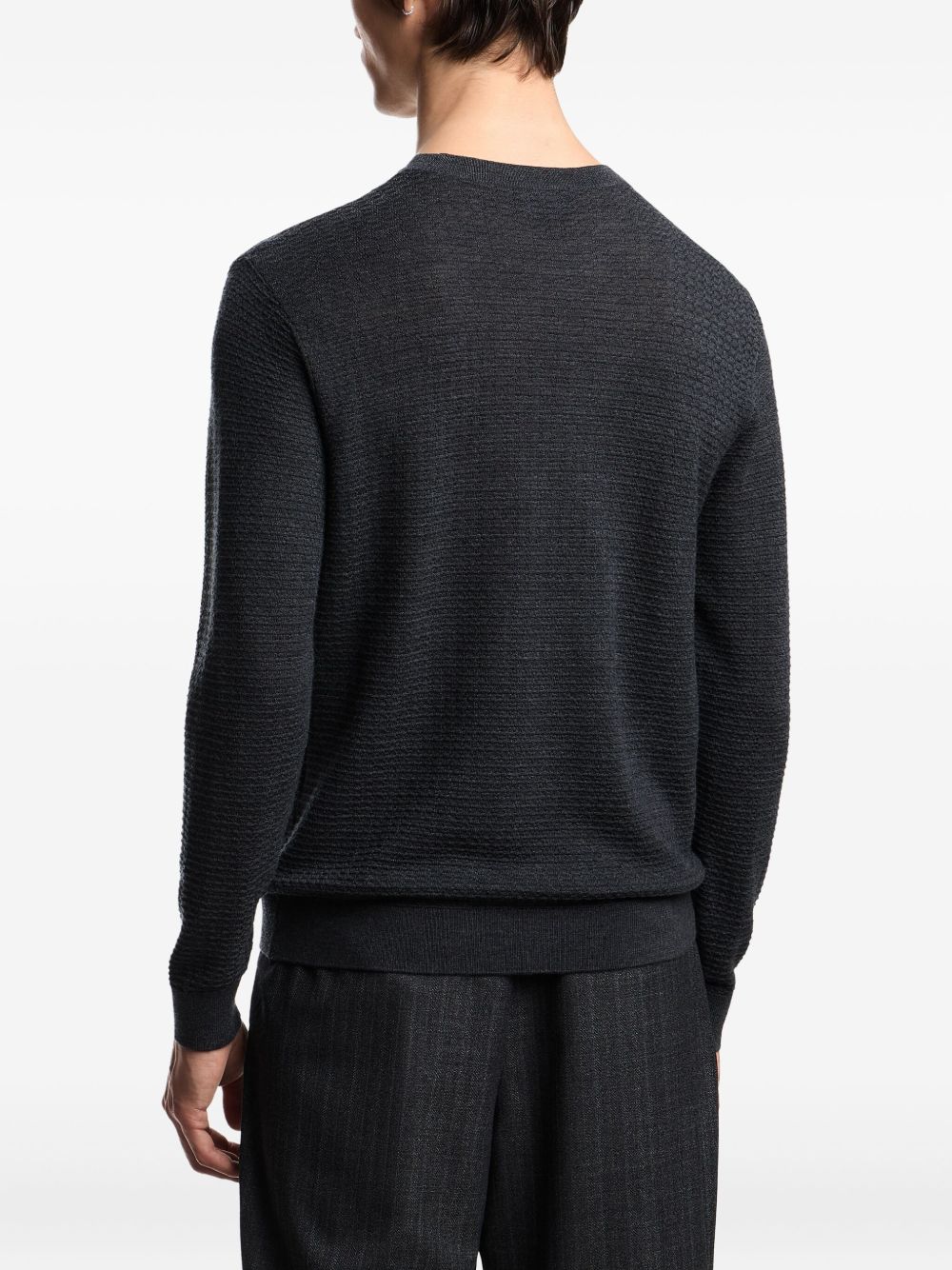 EMPORIO ARMANI Textured Knit Wool Crewneck Jumper for Men
