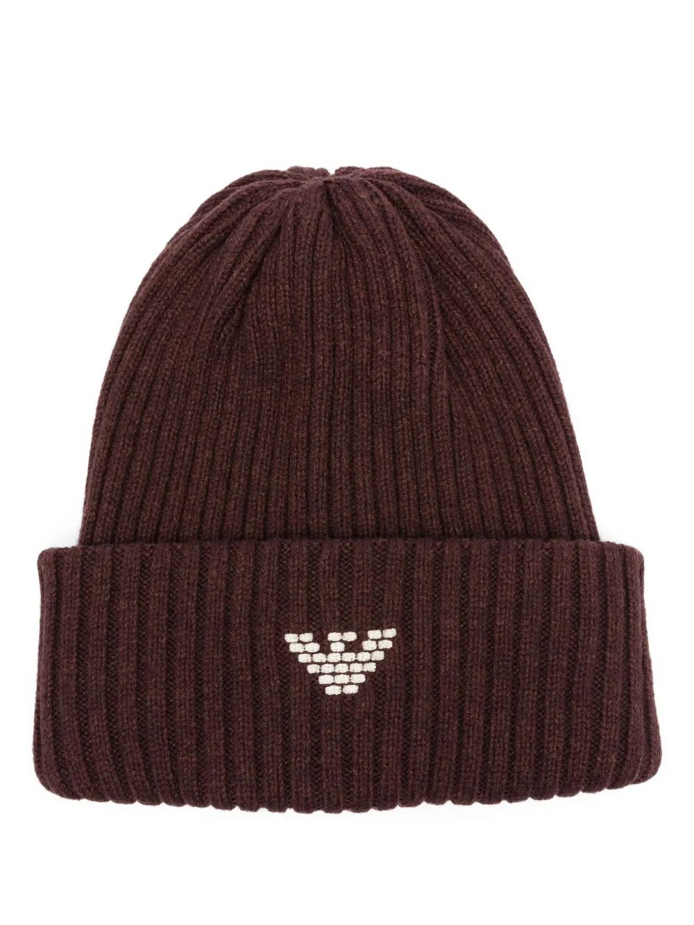 EMPORIO ARMANI Ribbed Texture Wool Blend Beanie with Embroidered Logo