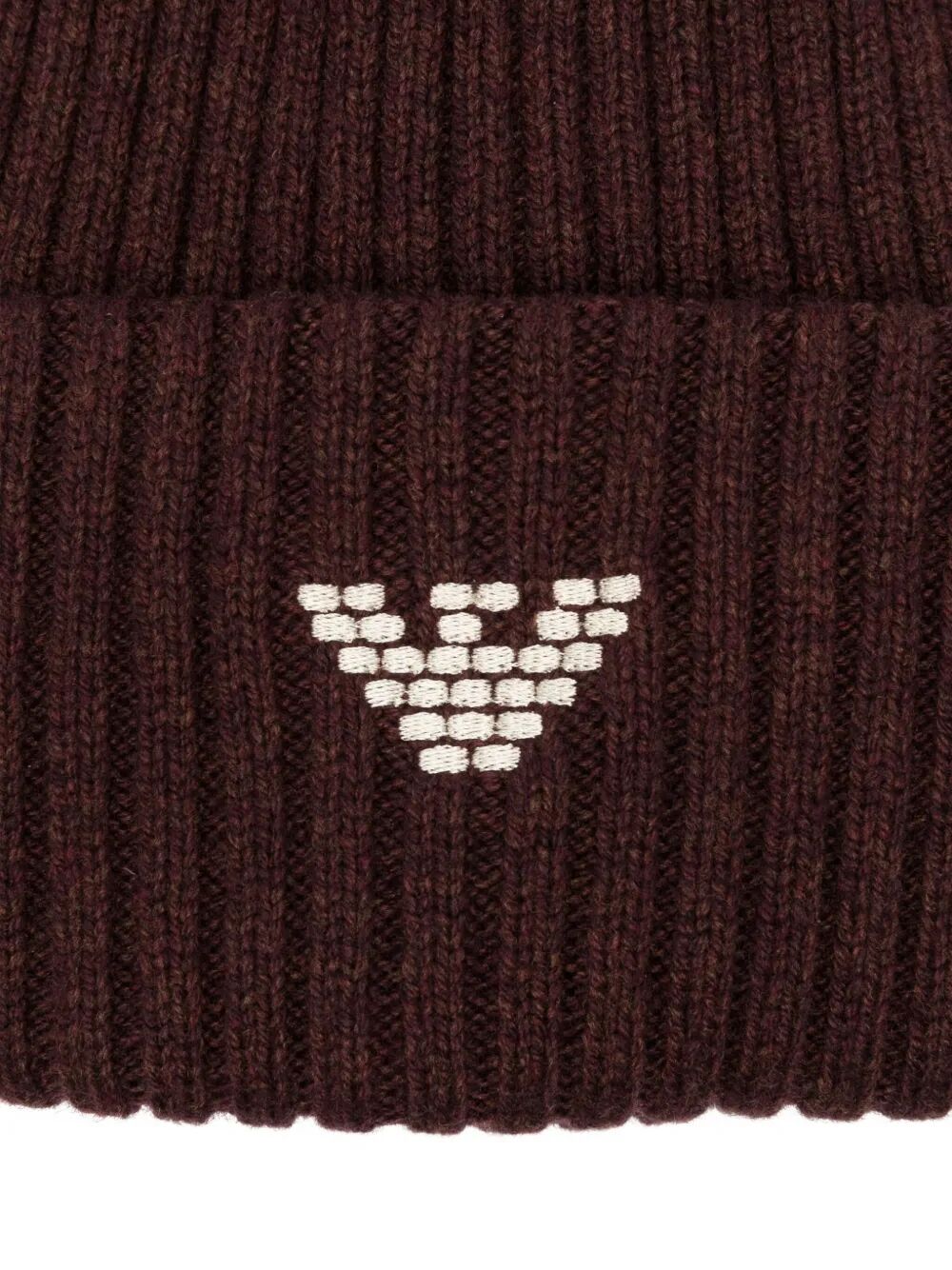 EMPORIO ARMANI Ribbed Texture Wool Blend Beanie with Embroidered Logo