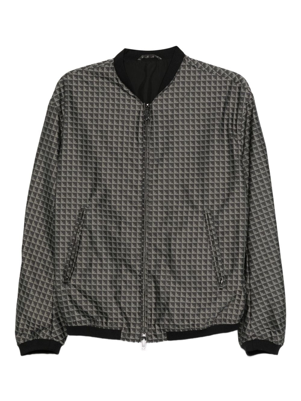 EMPORIO ARMANI Men's Black Eagle Pattern Coat with Zip Front