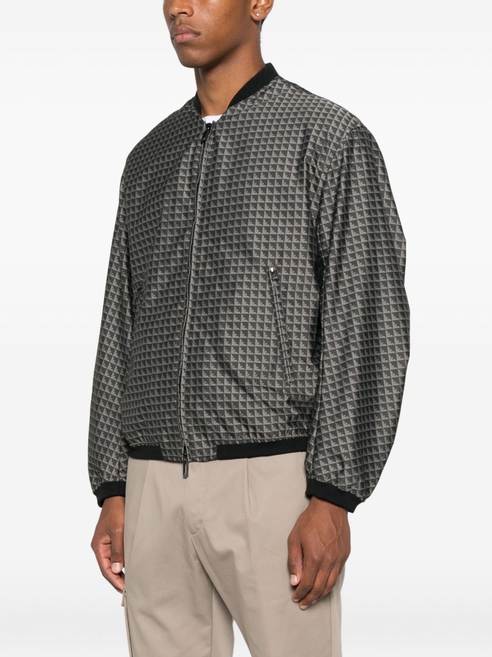 EMPORIO ARMANI Men's Black Eagle Pattern Coat with Zip Front