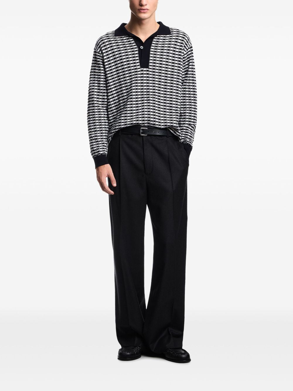 EMPORIO ARMANI Geometric Pattern Wool V-Necked Sweater for Men