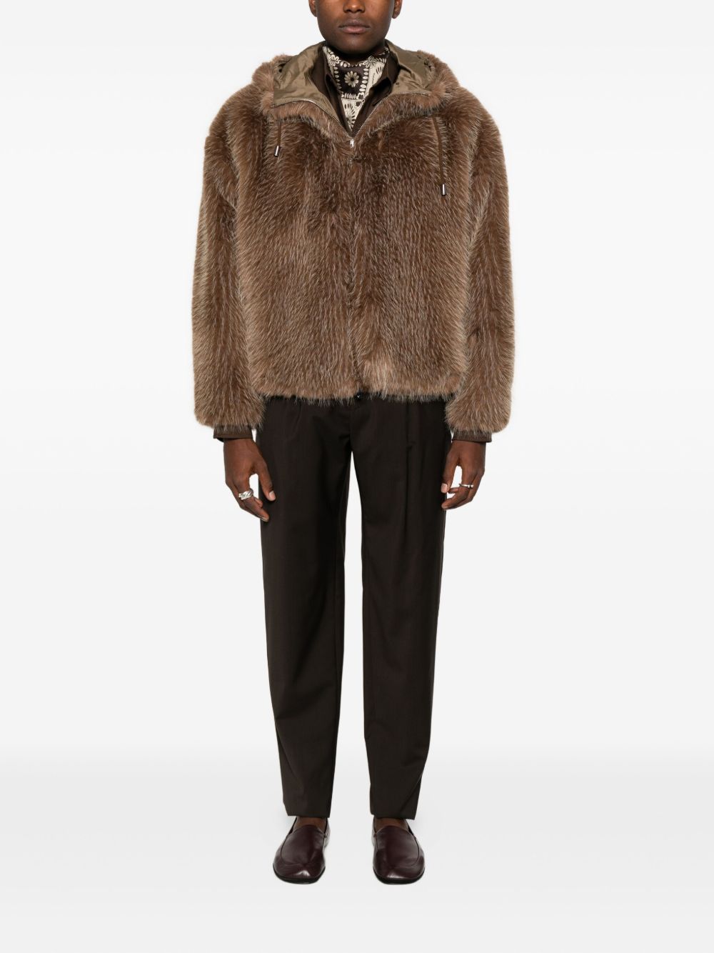 EMPORIO ARMANI Men's Shearling Hooded Jacket with Drawstring