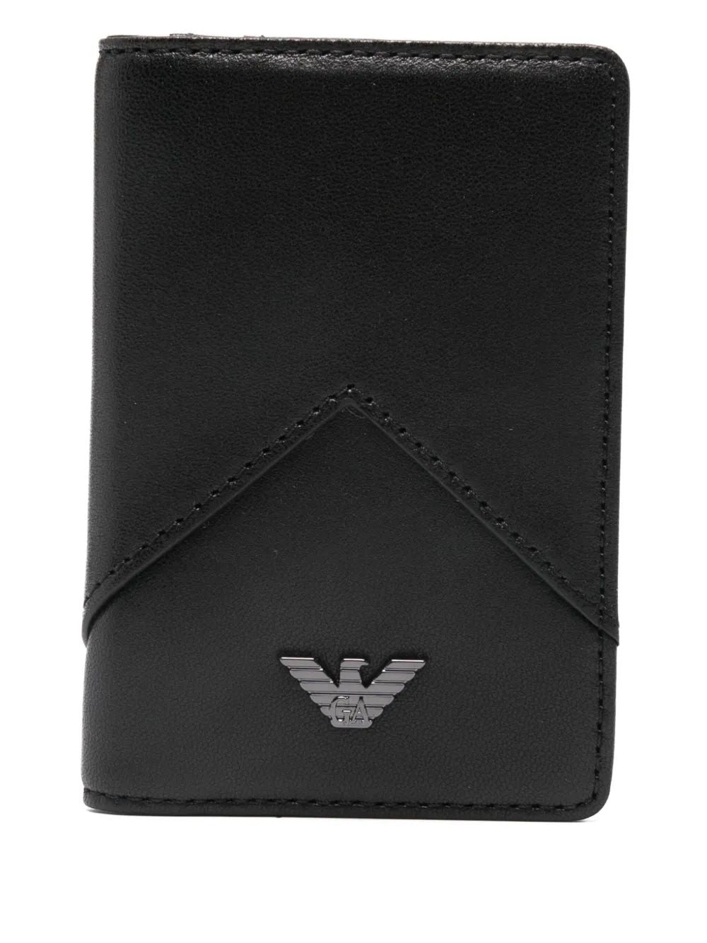 EMPORIO ARMANI Trifold Napa Leather Card Holder with Geometric Detail