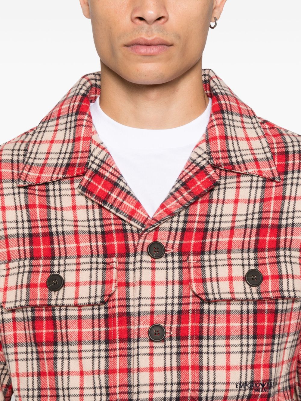 EMPORIO ARMANI Checkered Design Wool Shirt for Men - FW25