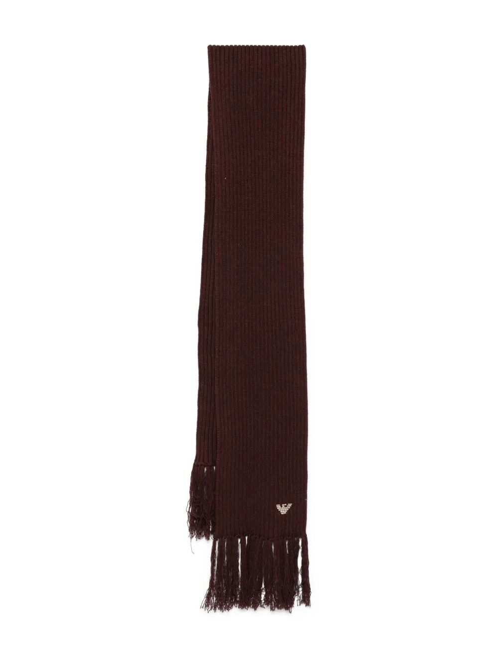 EMPORIO ARMANI Ribbed Wool Scarf with Decorative Fringes