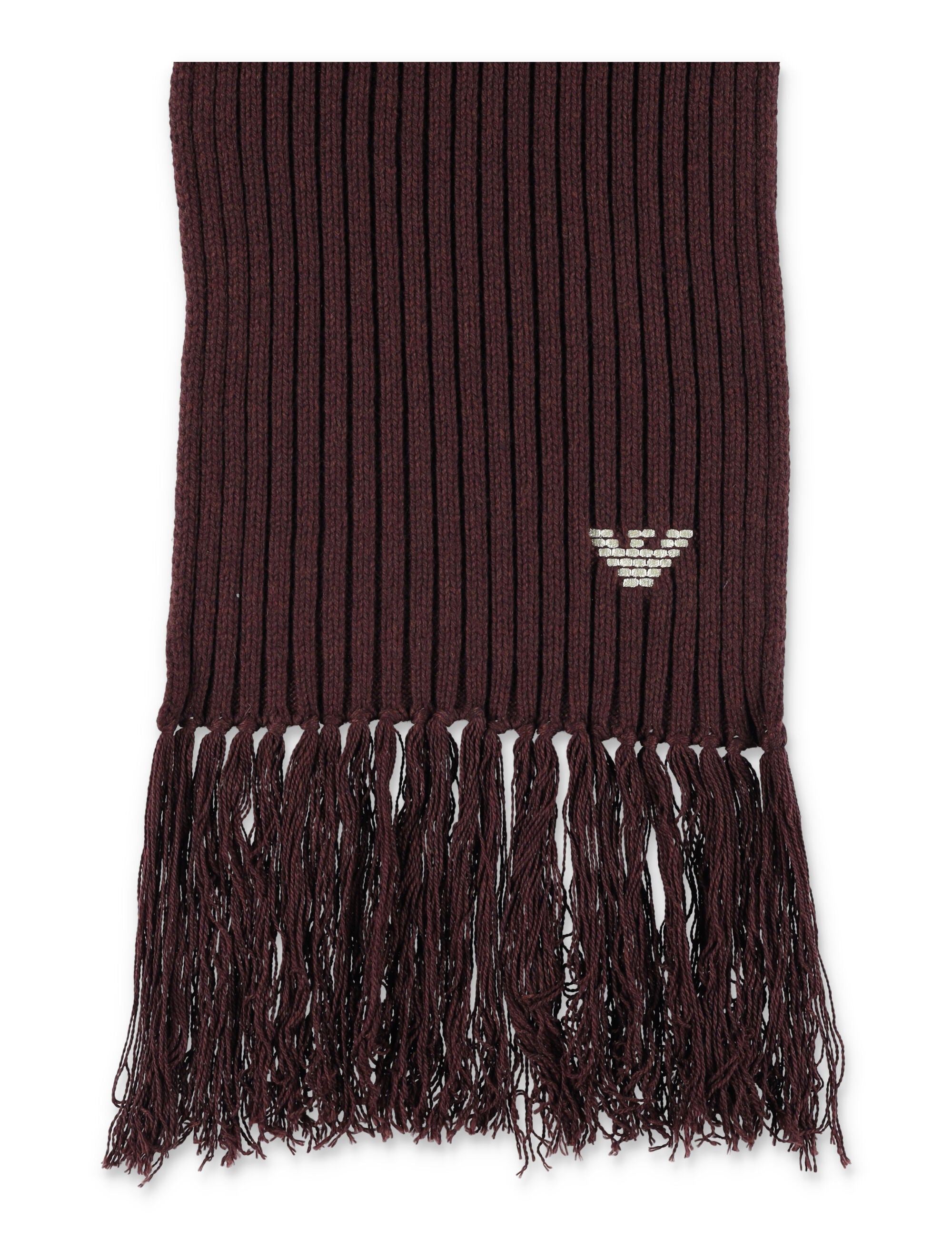 EMPORIO ARMANI Ribbed Wool Scarf with Decorative Fringes