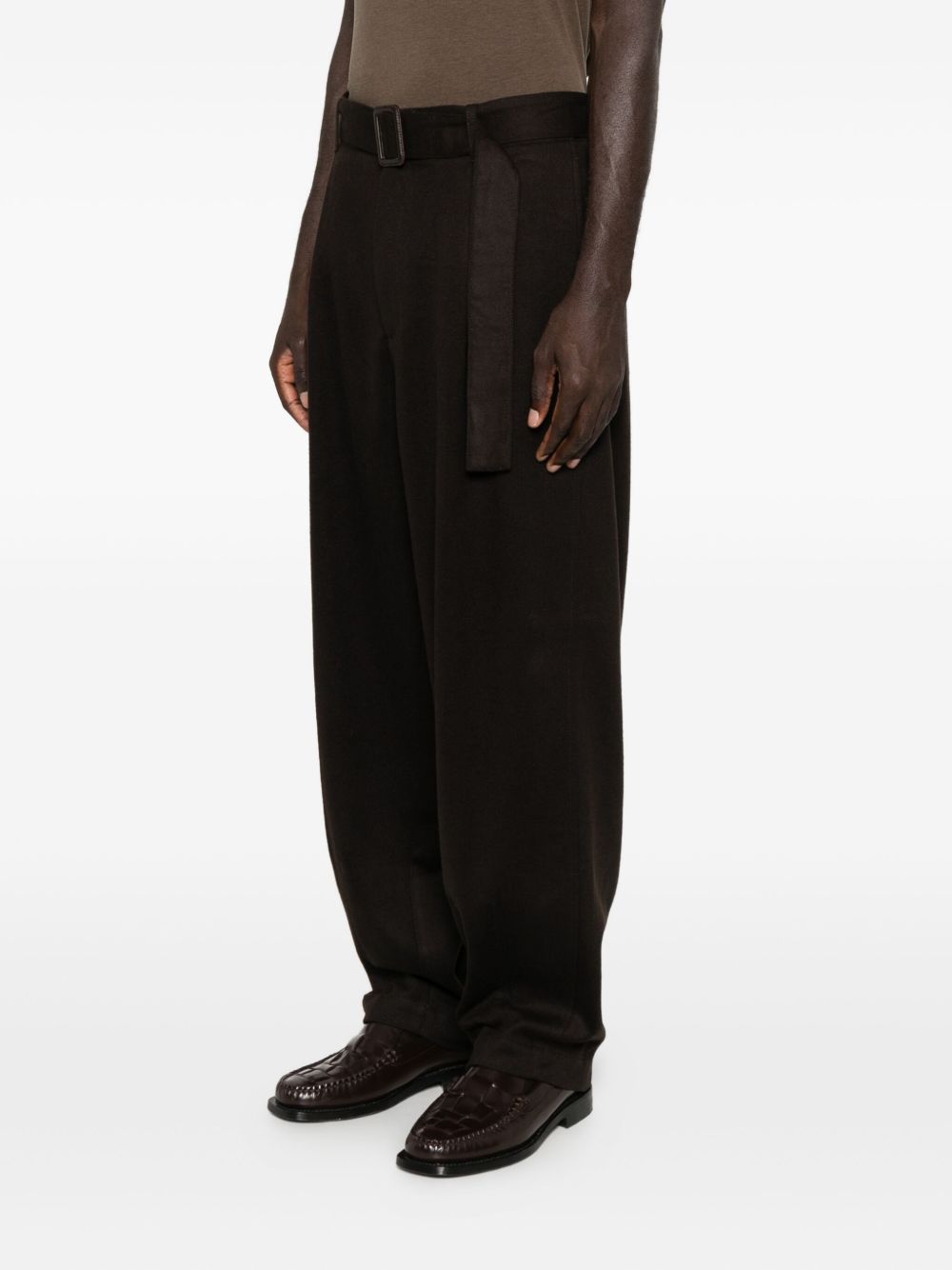 EMPORIO ARMANI Wool-Cashmere Blend Straight Leg Trousers with Belted Waist