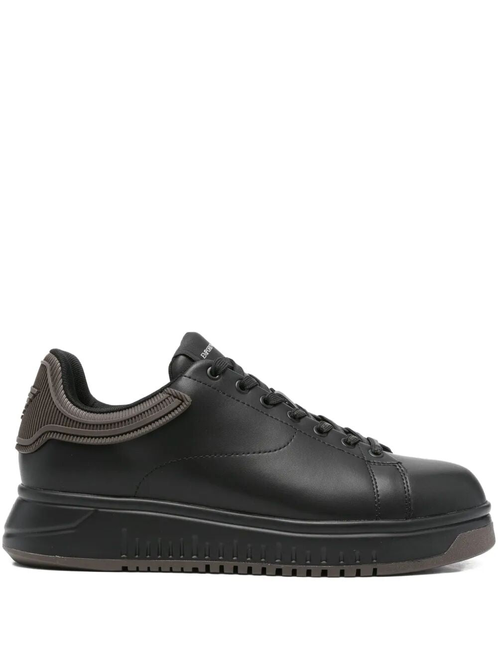 EMPORIO ARMANI Leather Ribbed Panel Sneakers - FW25 for Men