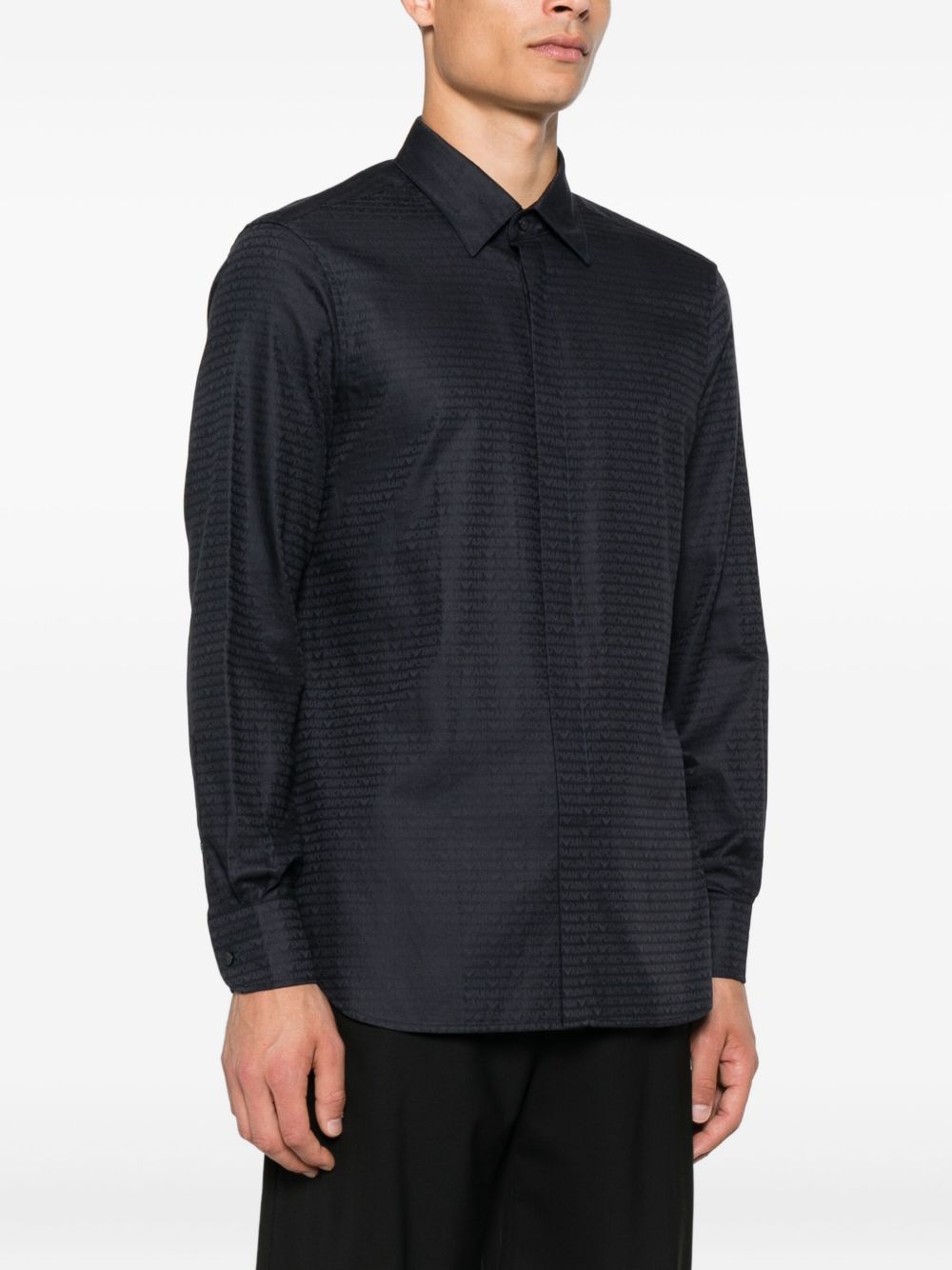 EMPORIO ARMANI Monogram Print Long Sleeve Cotton Shirt