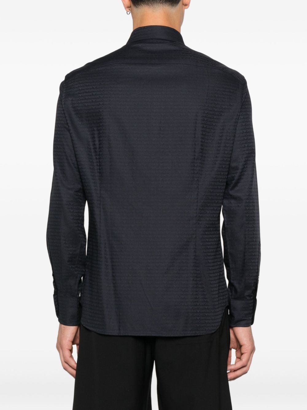 EMPORIO ARMANI Monogram Print Long Sleeve Cotton Shirt