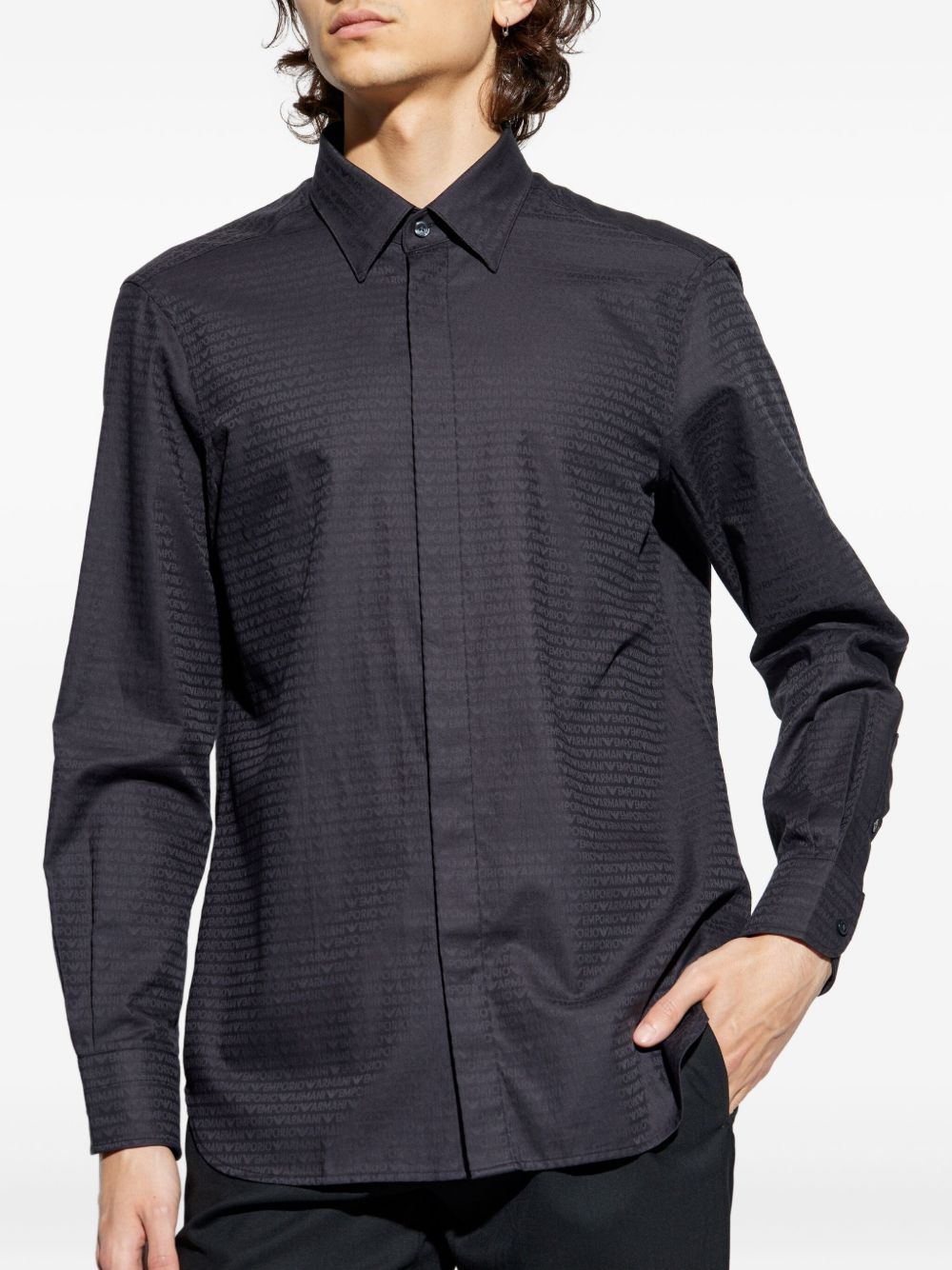 EMPORIO ARMANI Cotton Shirt with Front Button Fastening for Men - FW25