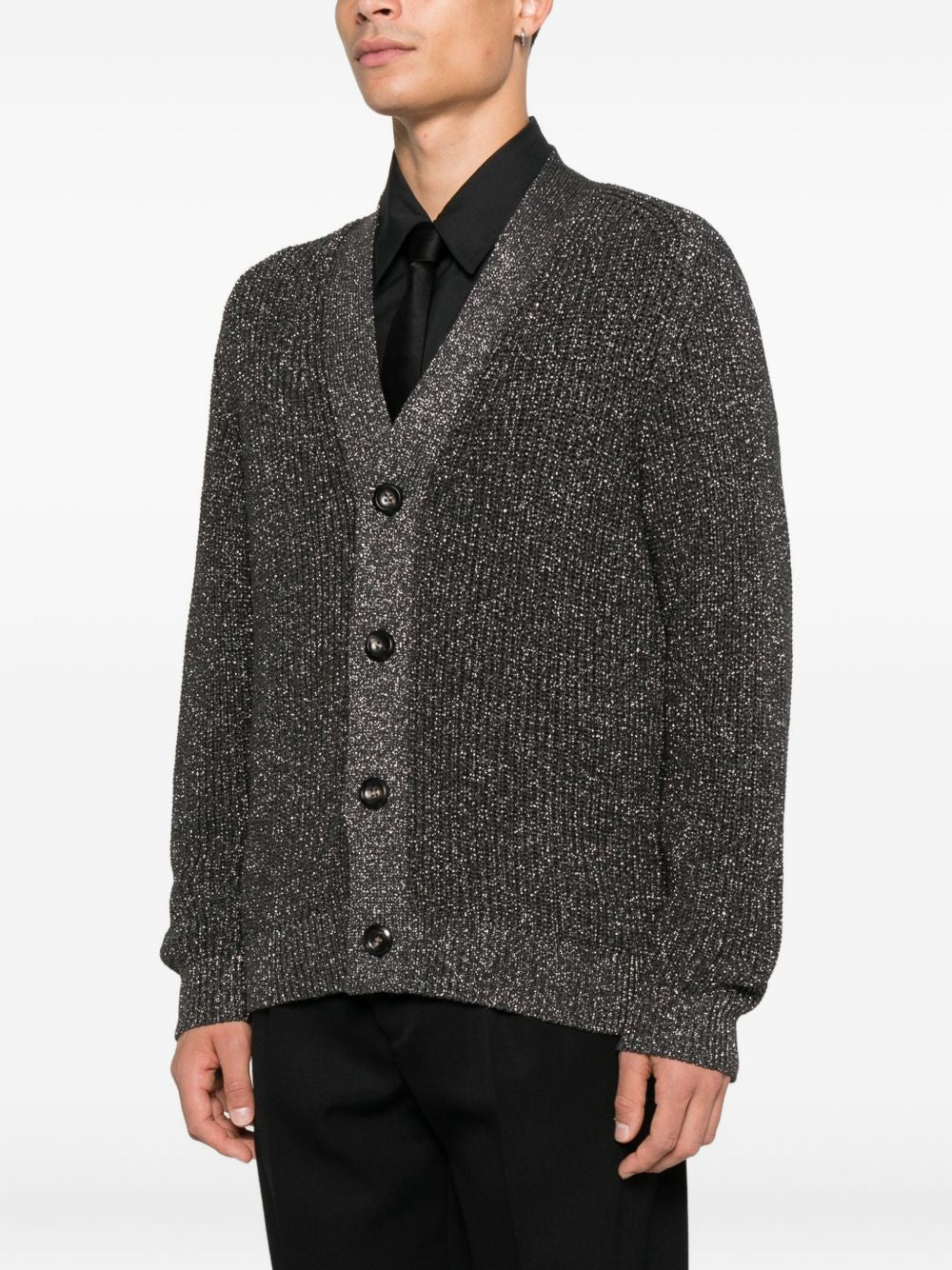 EMPORIO ARMANI Ribbed Knit Cardigan with Scarf Collar - FW25