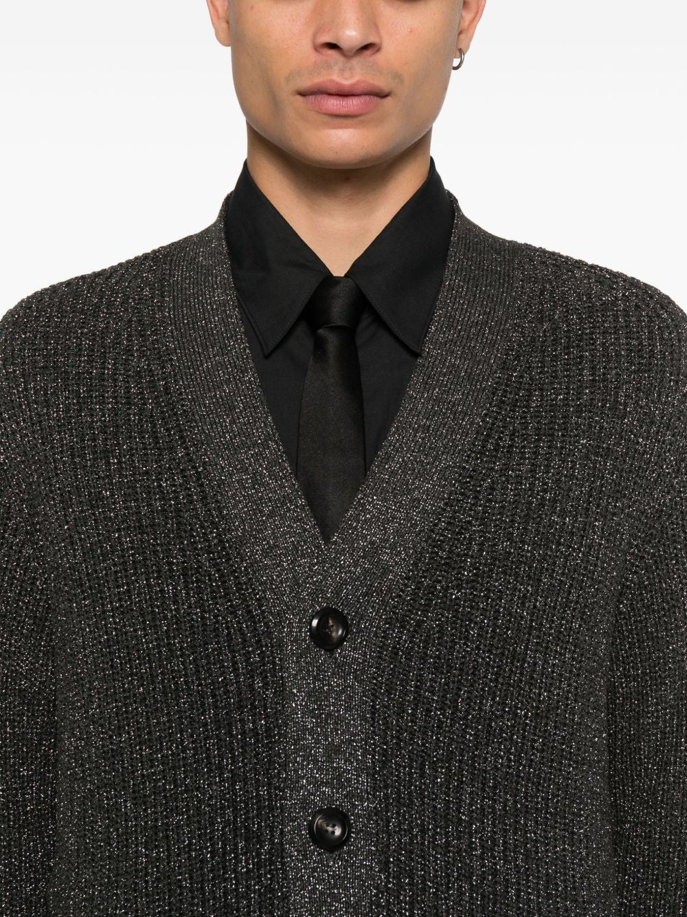 EMPORIO ARMANI Ribbed Knit Cardigan with Scarf Collar - FW25