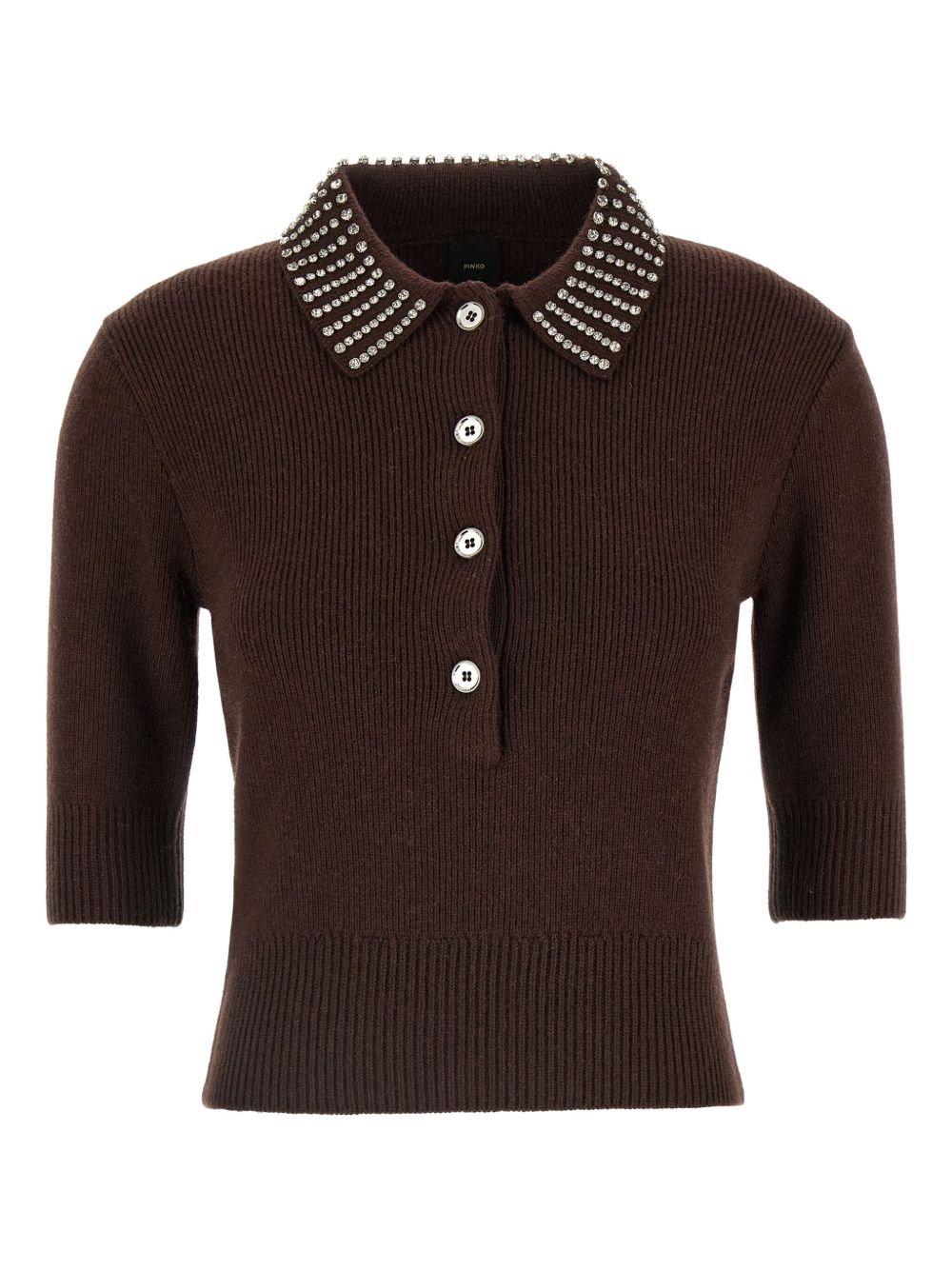 PINKO Wool-Blend Sweater with Rhinestone Collar - Women's Short Sleeve