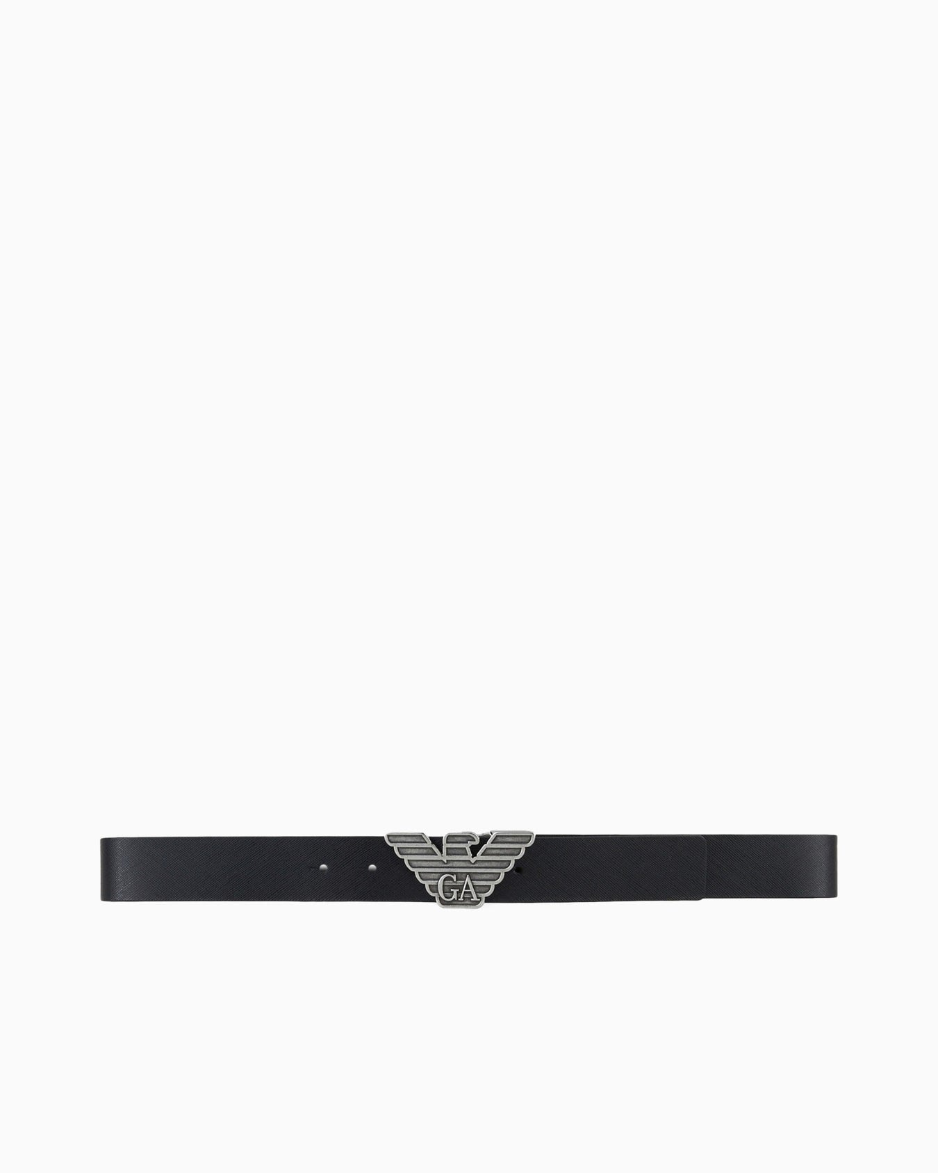 EMPORIO ARMANI Reversible Leather Belt with Contoured Metal Buckle, 125 x 3.5 cm