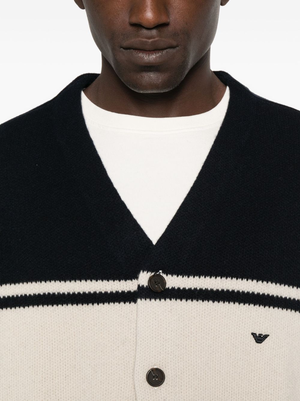 EMPORIO ARMANI V-Neck Cardigan with Cream Stripes - FW25