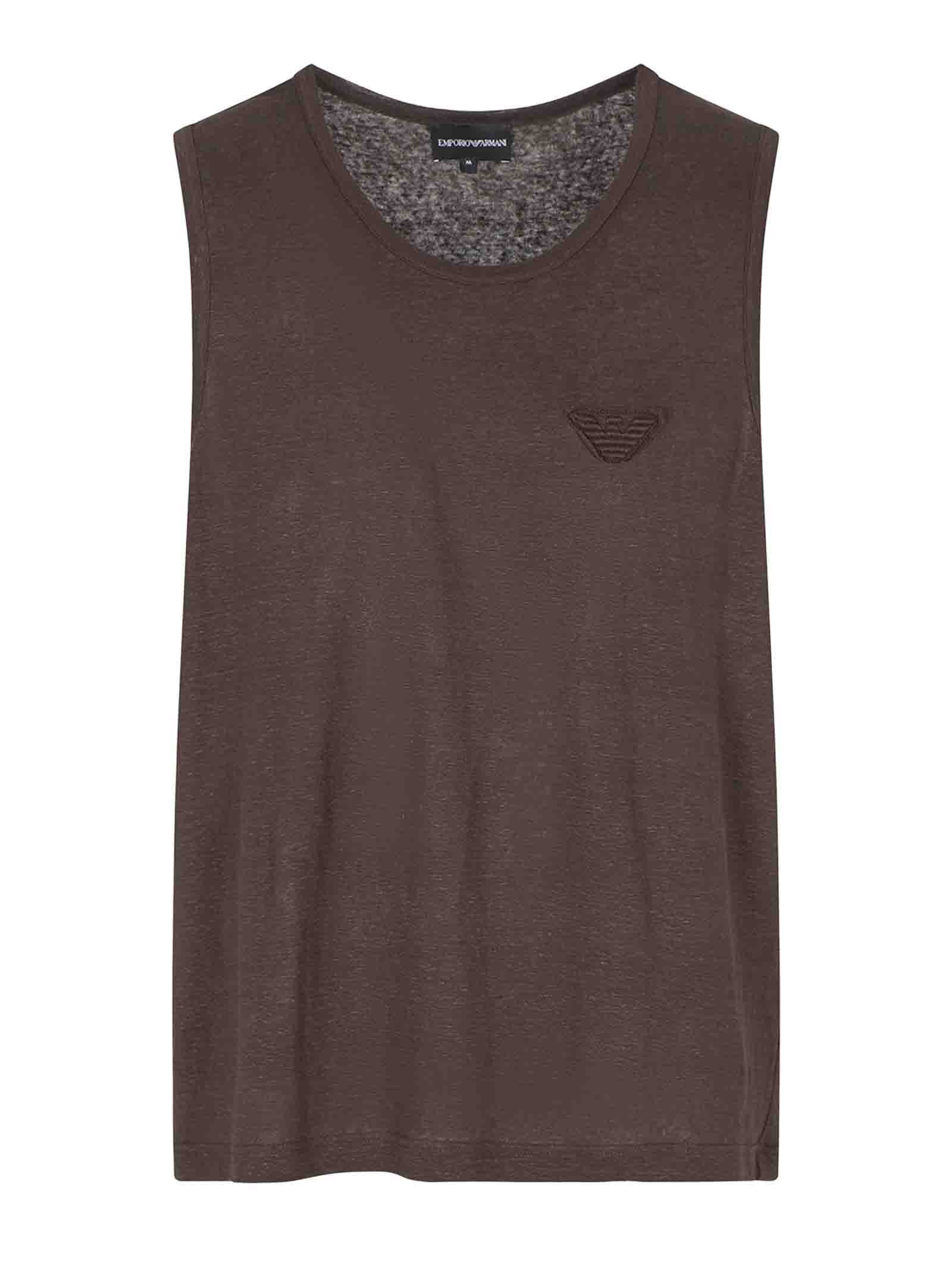 EMPORIO ARMANI Stretch Linen Crew Neck Tank Top for Men