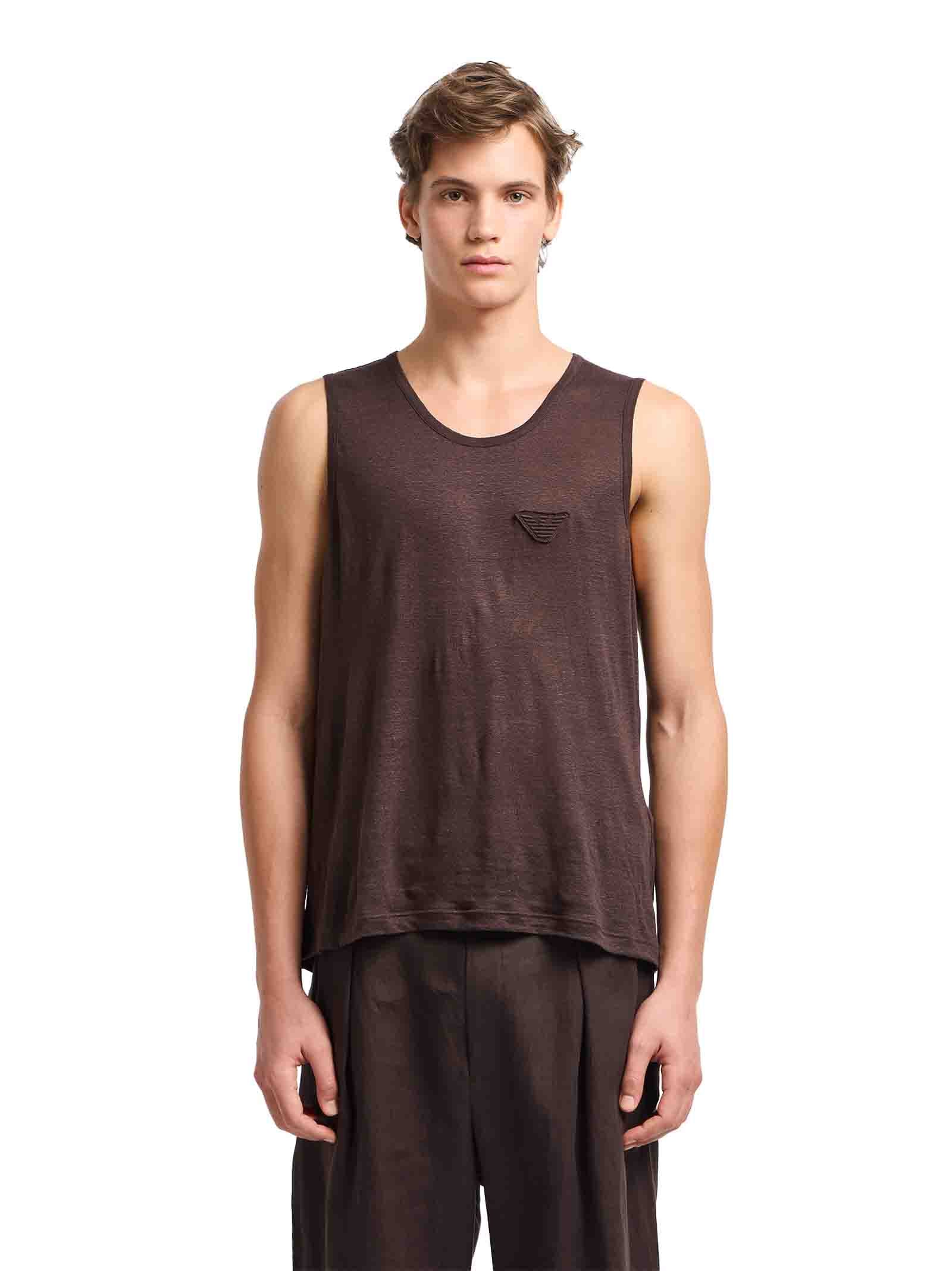 EMPORIO ARMANI Stretch Linen Crew Neck Tank Top for Men