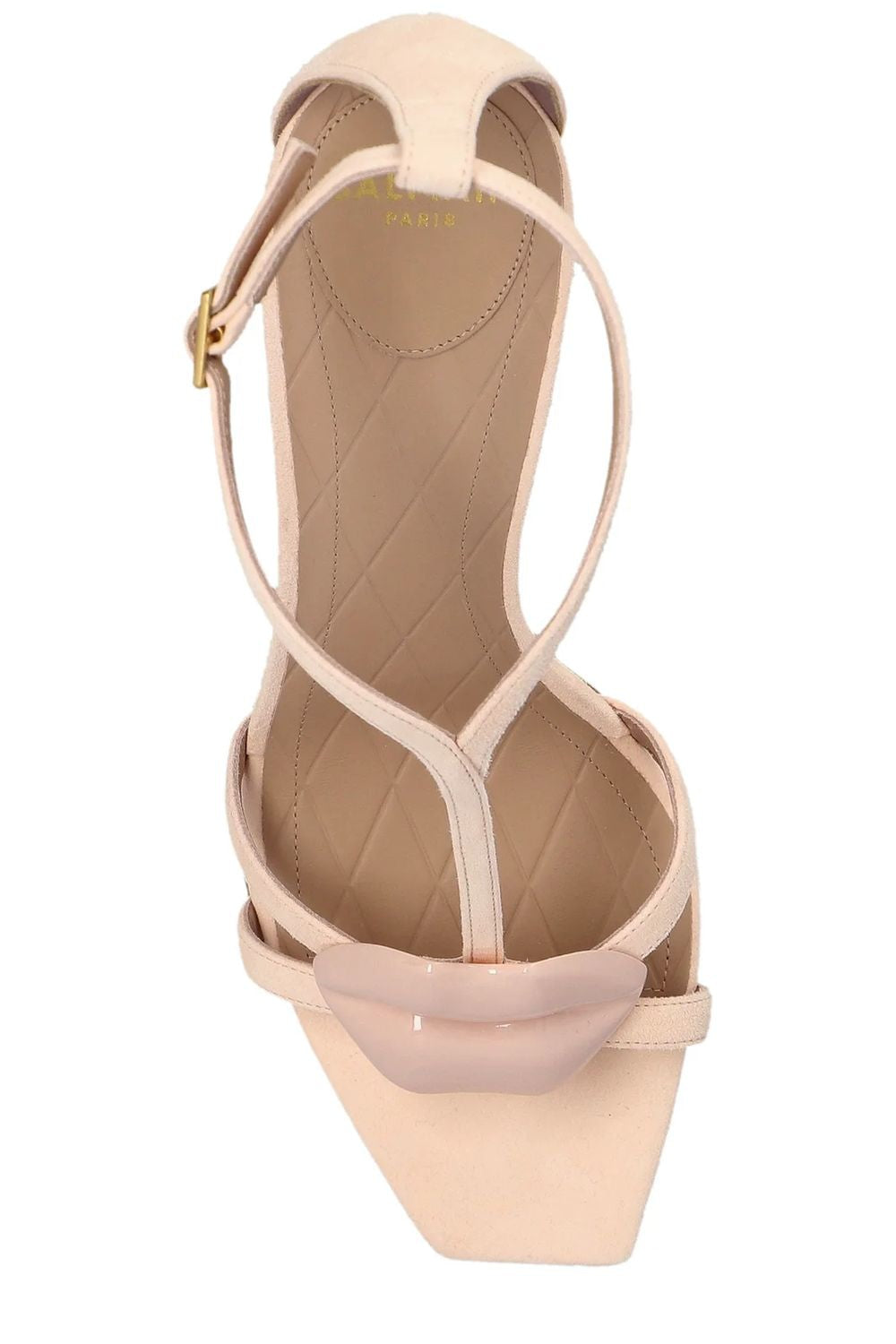 BALMAIN Suede Mini Sandals with Lacquered Brass Accents