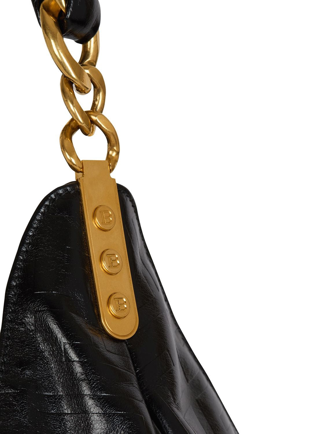 BALMAIN Soft Crinkled Leather Hobo Handbag - Large