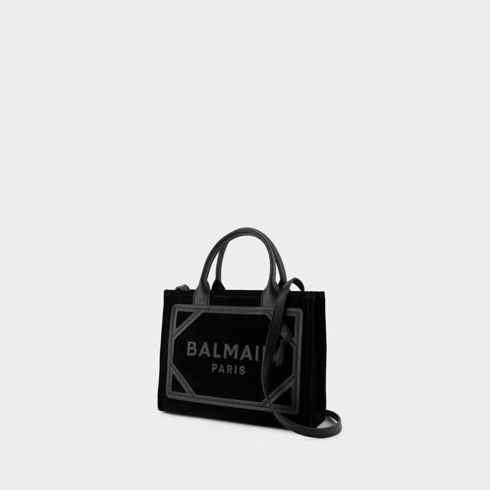 BALMAIN Mini Suede Leather Tote with Logo