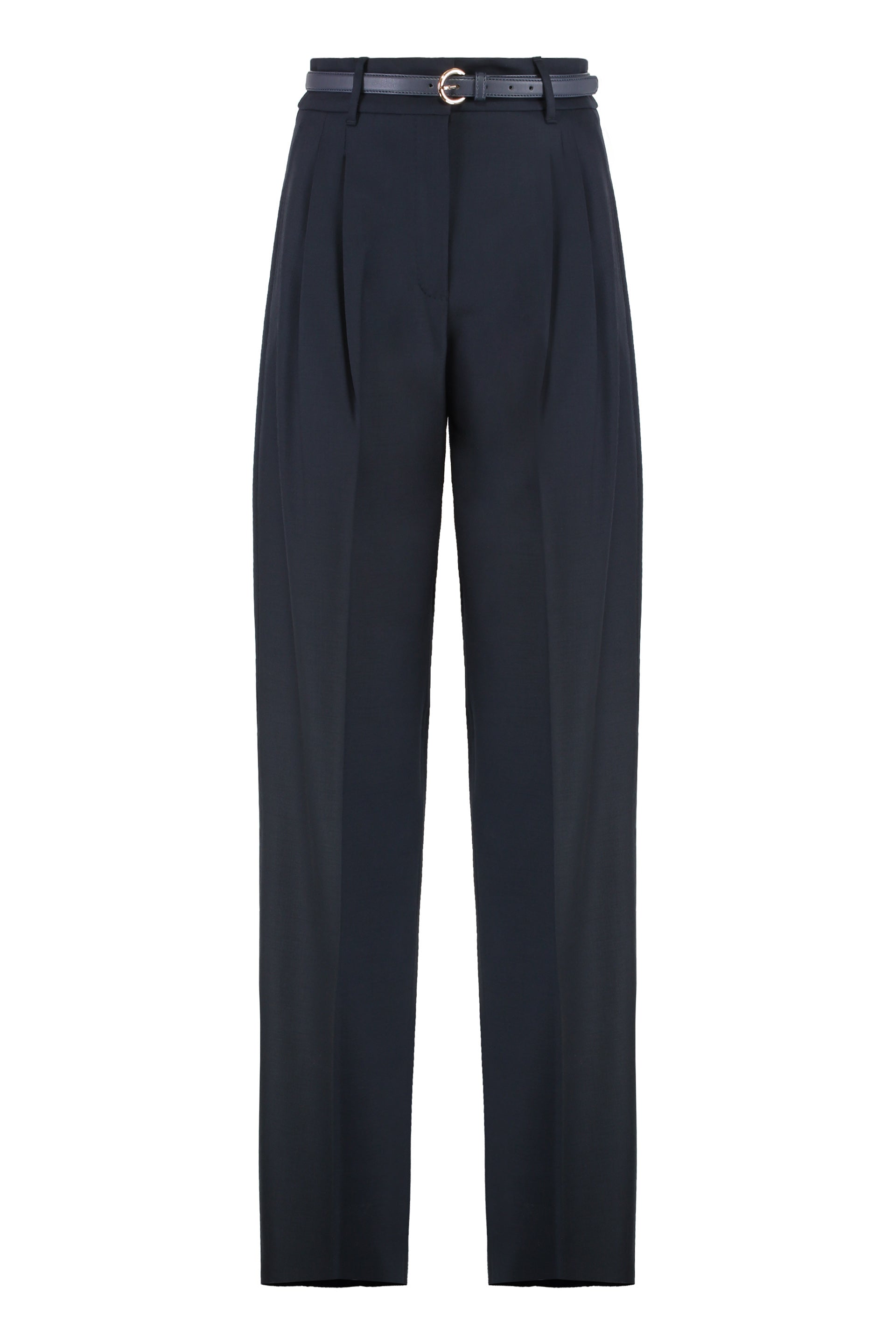 MAX MARA STUDIO Slim Fit Wool Trousers with Belt - Women's Fashion