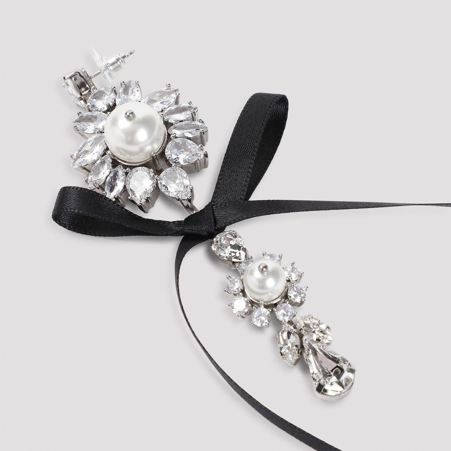 SIMONE ROCHA Diamante & Pearl Crest Bow Mini Earrings