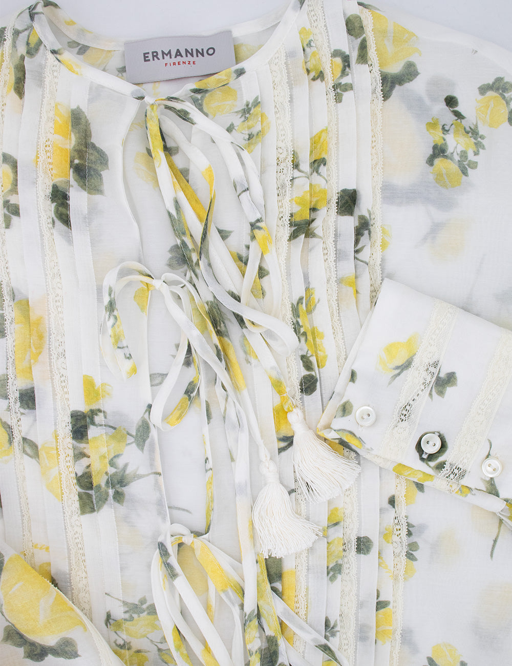 ERMANNO FIRENZE Elegant Long Dress with Floral Print and Lace Details