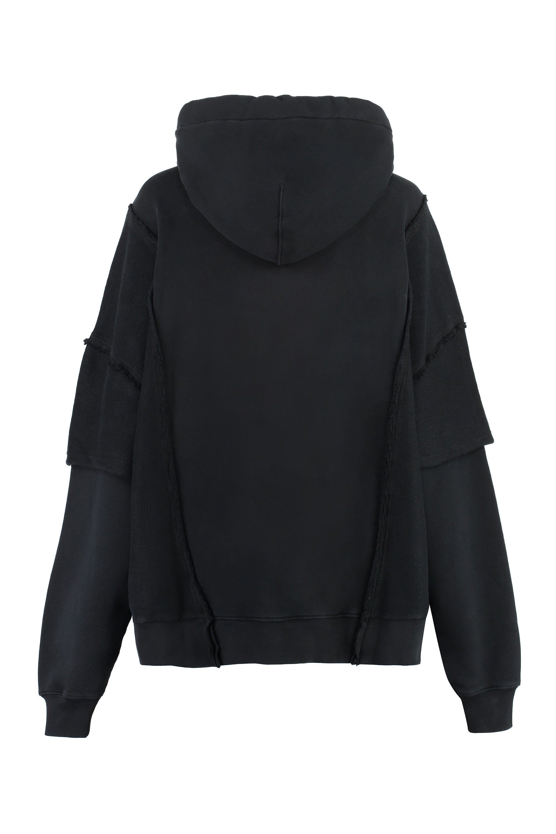 KHRISJOY Asymmetric Hem Cotton Hoodie with Front Pockets - Women's Size Guide Included