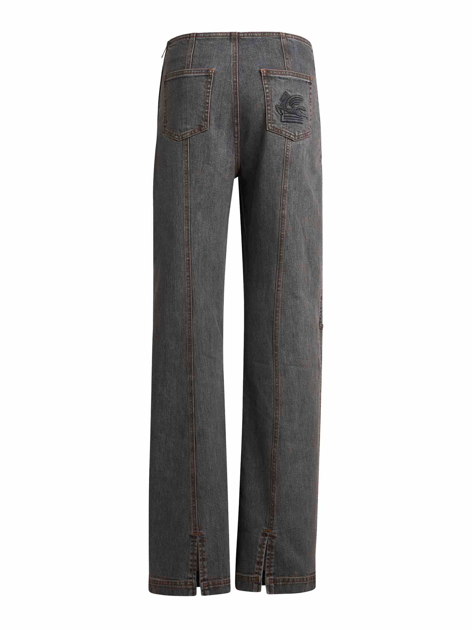 ETRO Straight-Leg Stretch Jeans with Exposed Seams and Pegasus Embroidery