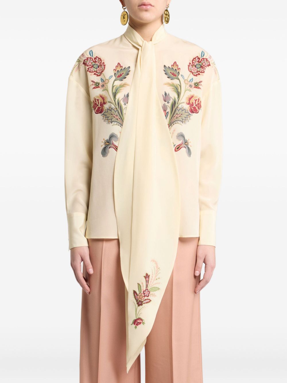 ETRO Elegant Floral Print Blouse with Lavalliére Collar for Women - FW25