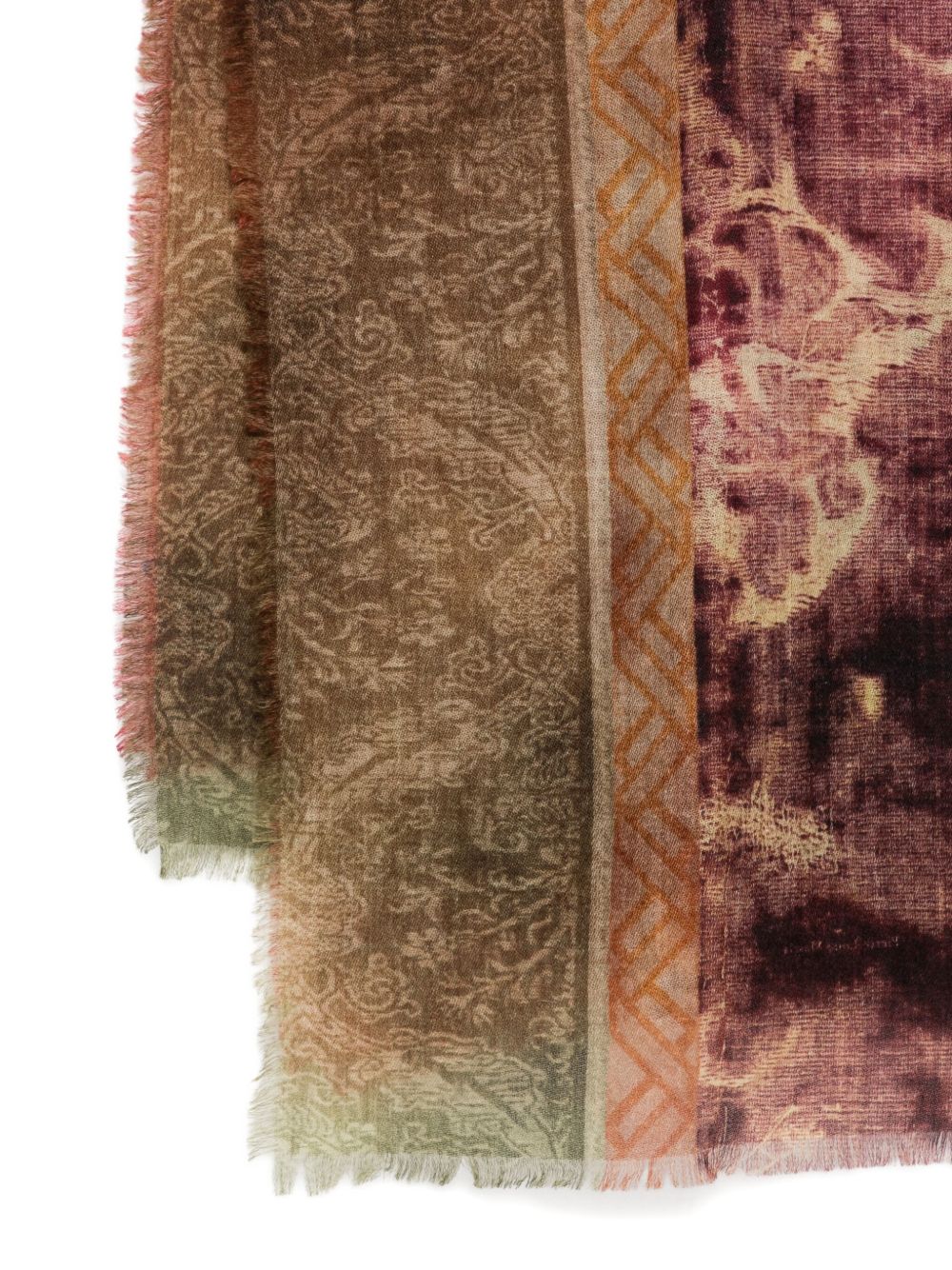 PIERRE LOUIS MASCIA Printed Cashmere Scarf with Fringed Edges - 135x195 cm