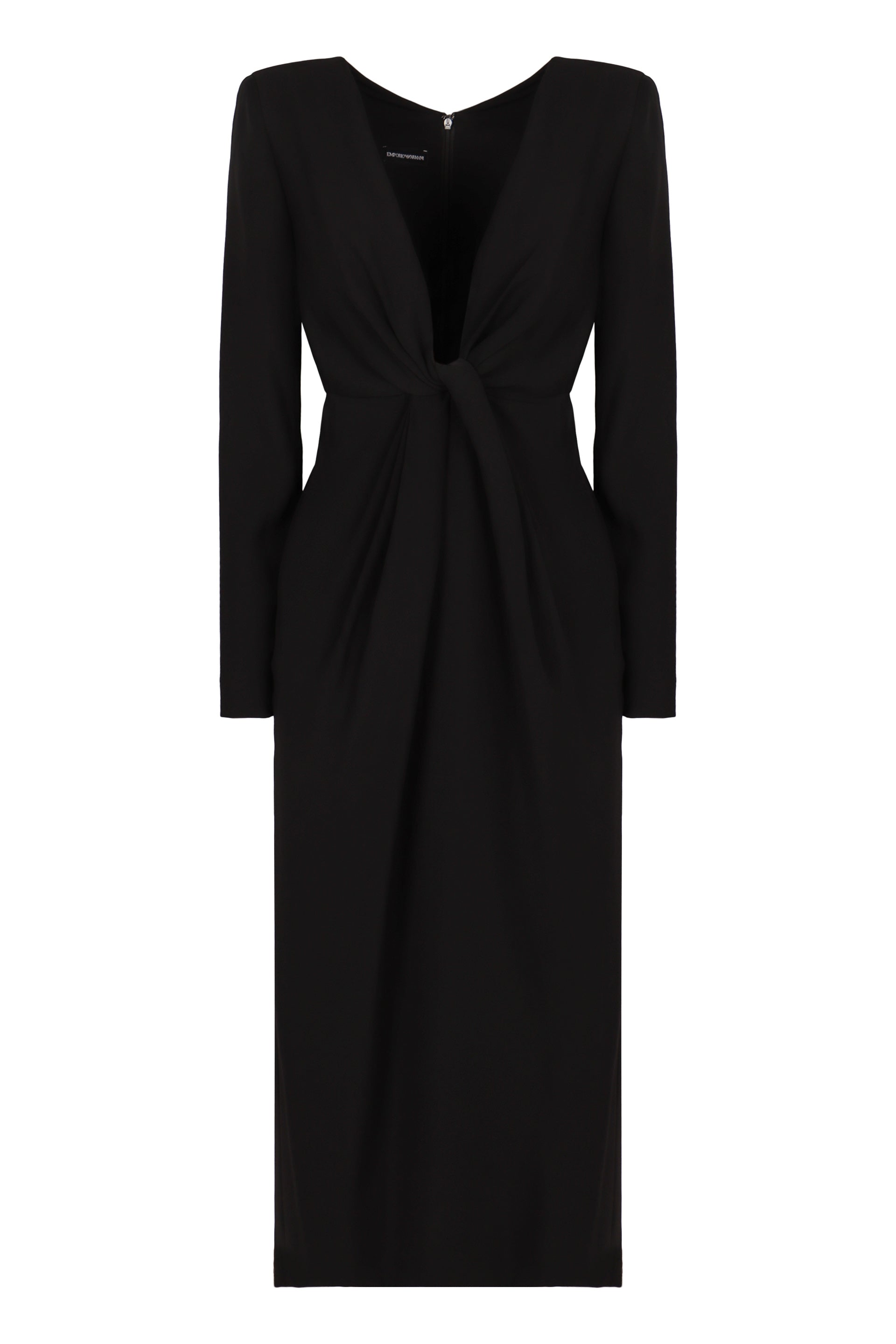 EMPORIO ARMANI Stylish V-Neck Mini Dress with Knot Front Detail