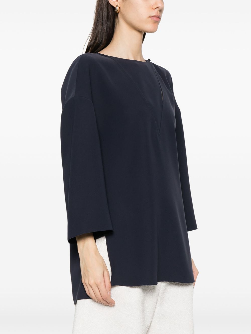 EMPORIO ARMANI Classic Front Button Blouse with Side Slits and Drop Shoulders