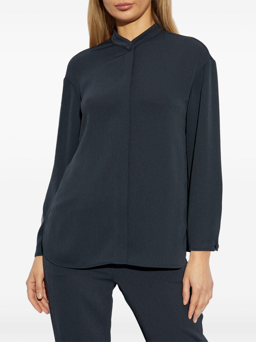 EMPORIO ARMANI Long-Sleeve Shirt with Concealed Button Front and Band Collar
