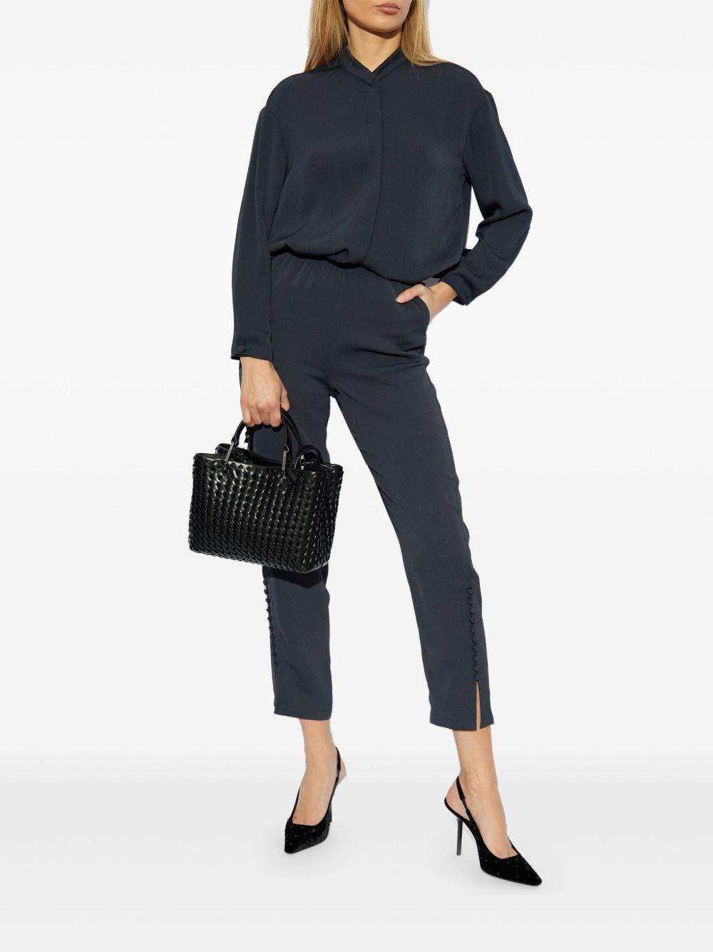 EMPORIO ARMANI Long-Sleeve Shirt with Concealed Button Front and Band Collar