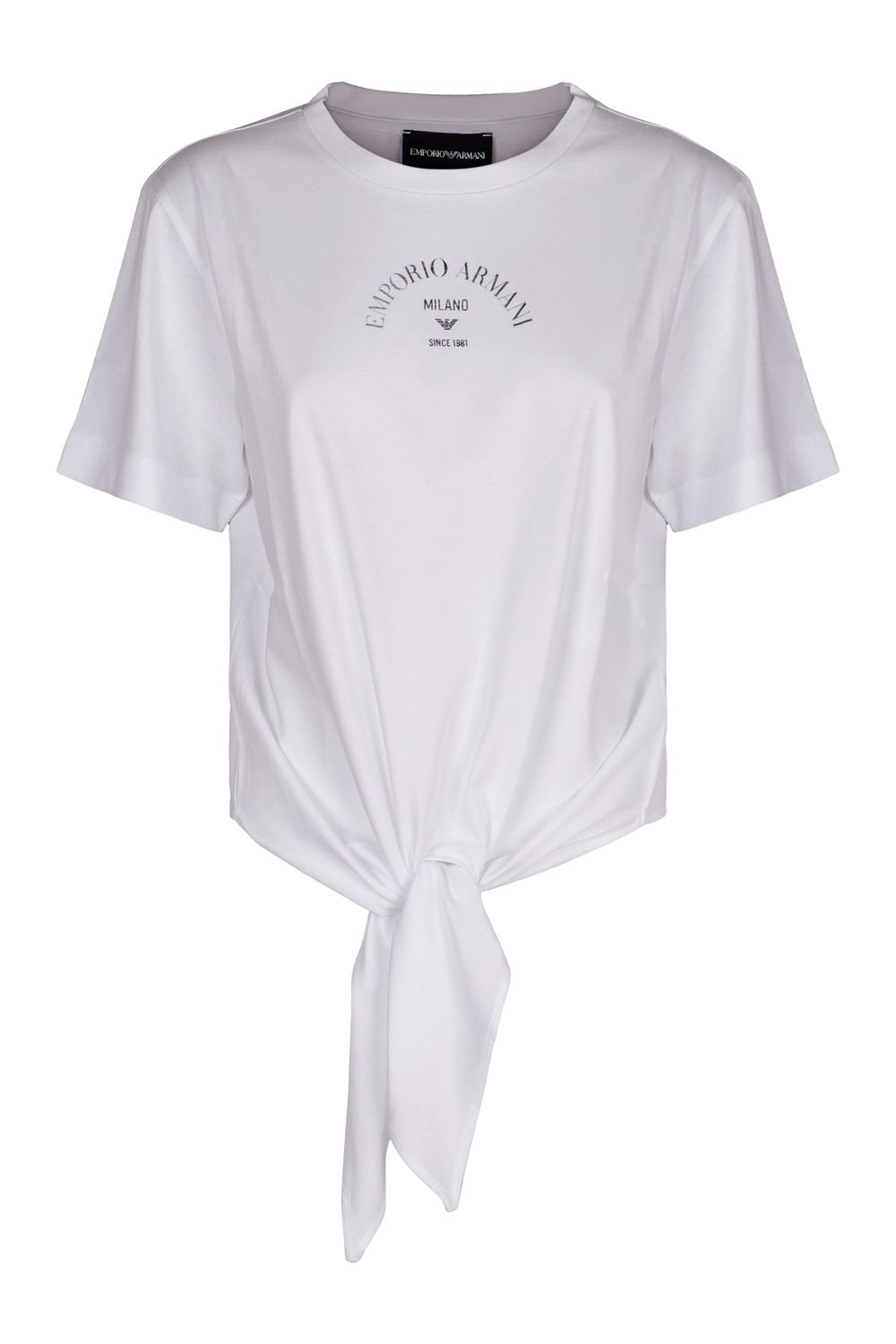 EMPORIO ARMANI Women's Cotton Crew-Neck T-Shirt with Front Knot Detail