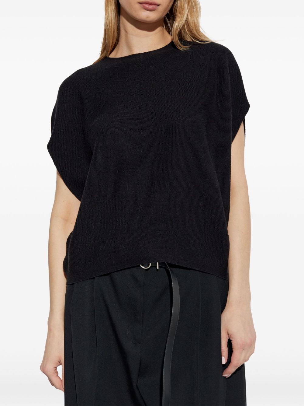 EMPORIO ARMANI Cotton Blend Knit Top - Seamless Crew Neck Short Sleeves