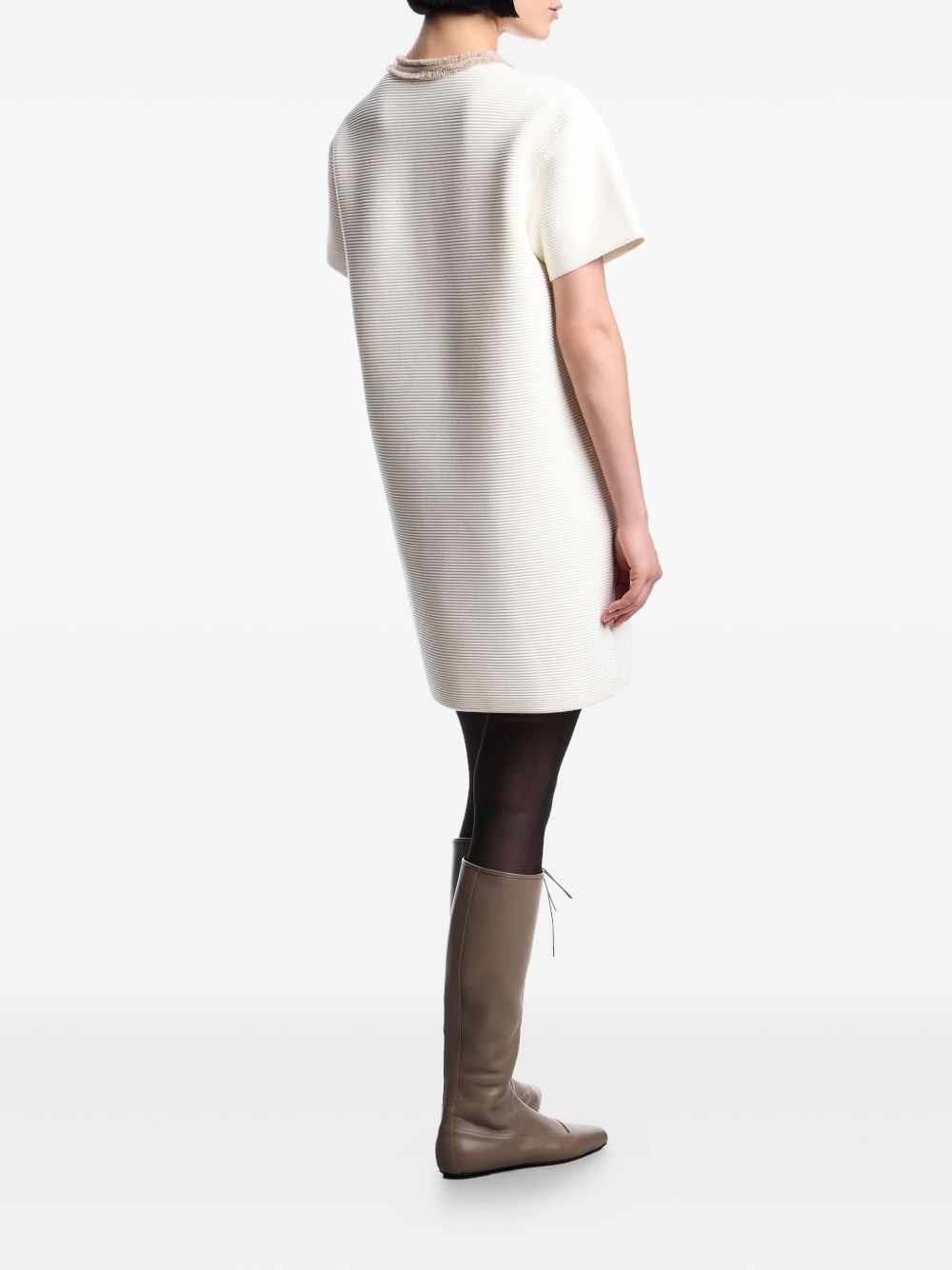 EMPORIO ARMANI Ribbed Texture Fringe Trim Mini Dress for Women