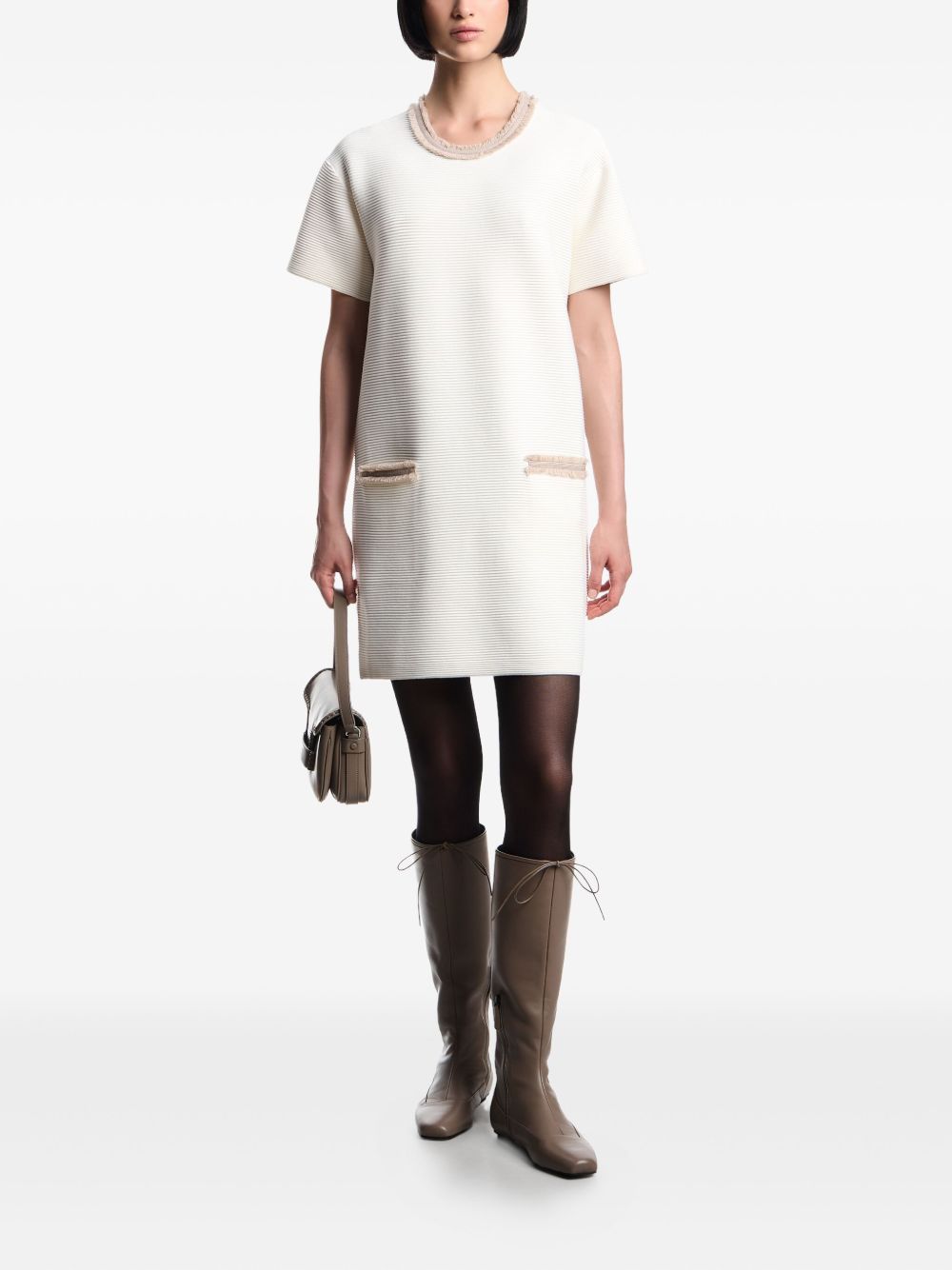 EMPORIO ARMANI Ribbed Texture Fringe Trim Mini Dress for Women