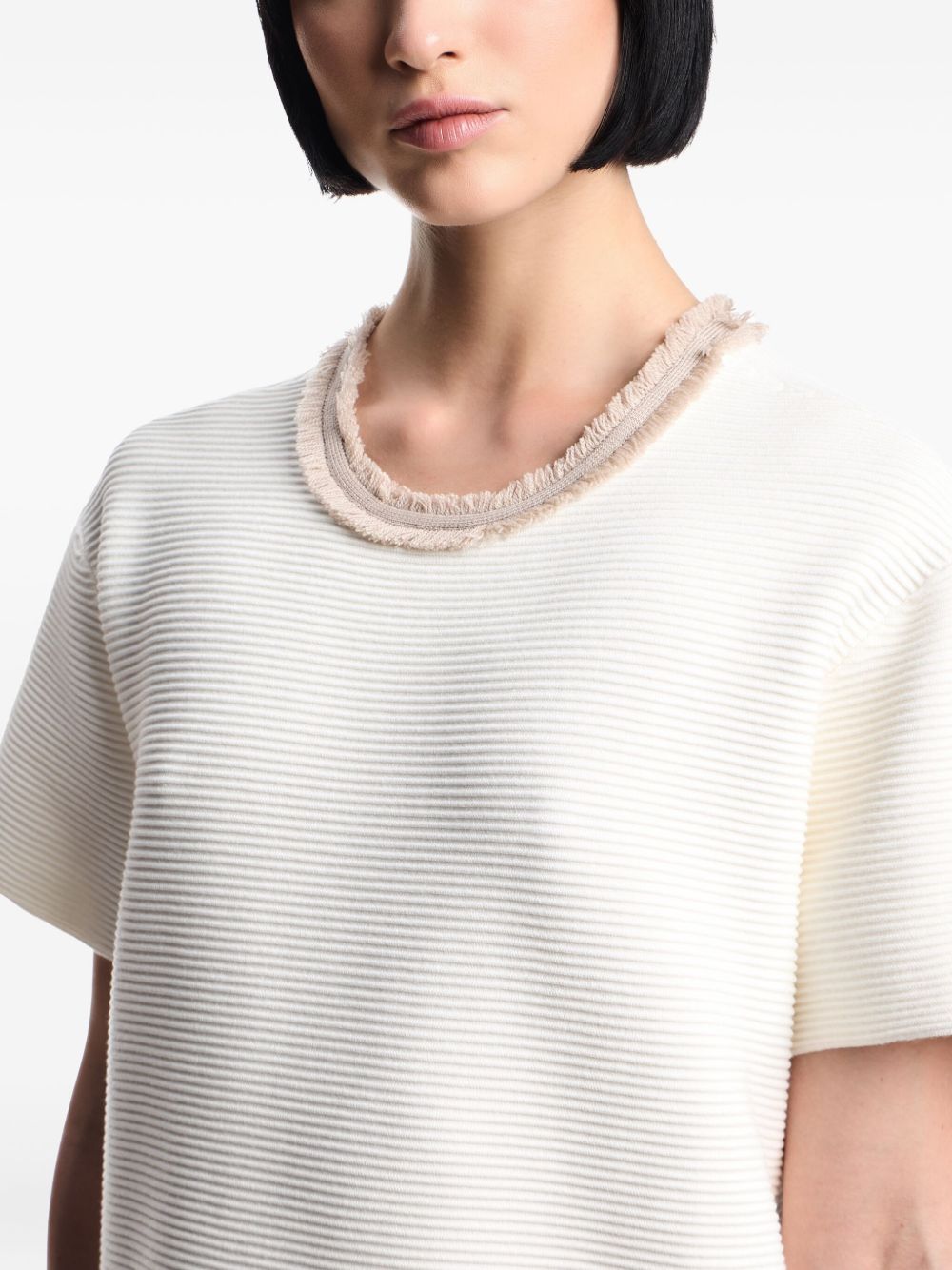 EMPORIO ARMANI Ribbed Texture Fringe Trim Mini Dress for Women