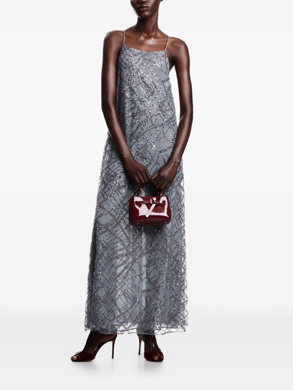 EMPORIO ARMANI Sequin A-Line Dress with Spaghetti Straps - Size S