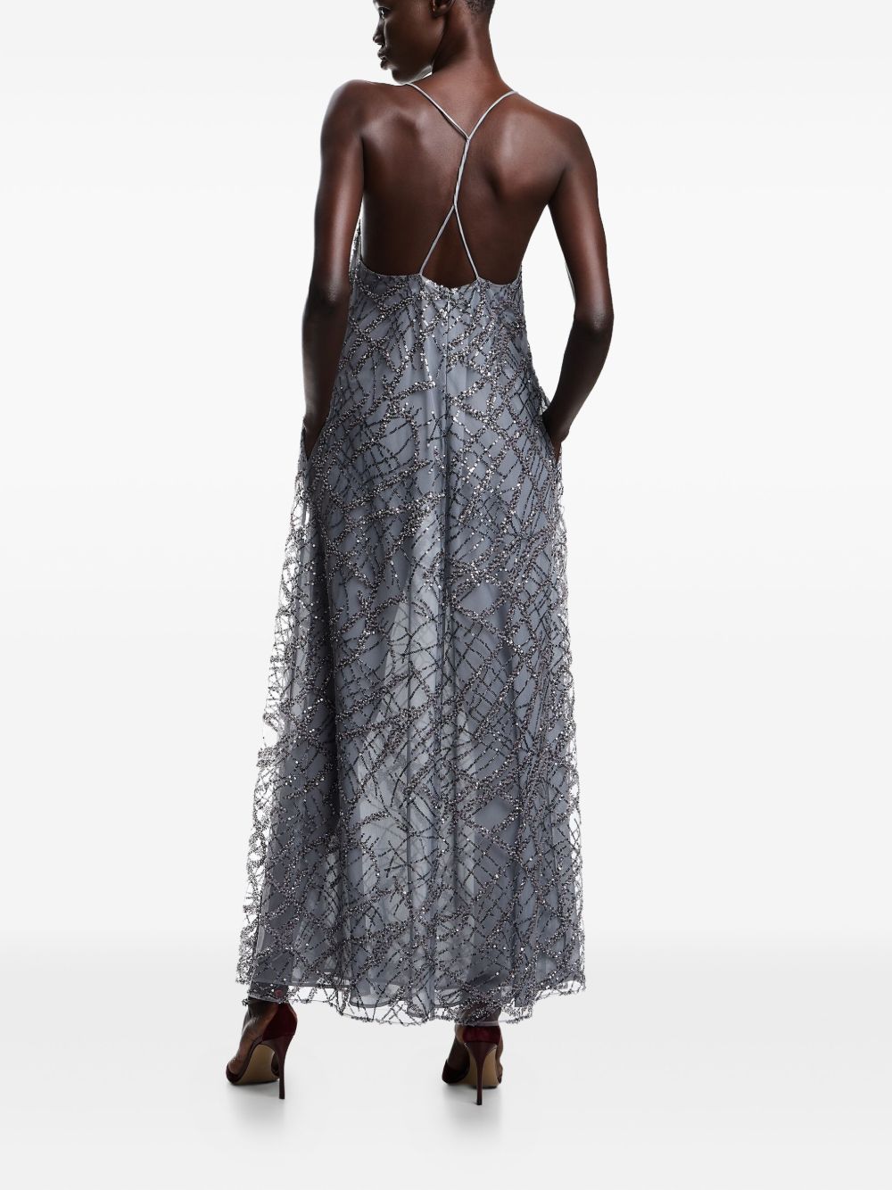 EMPORIO ARMANI Sequin A-Line Dress with Spaghetti Straps - Size S
