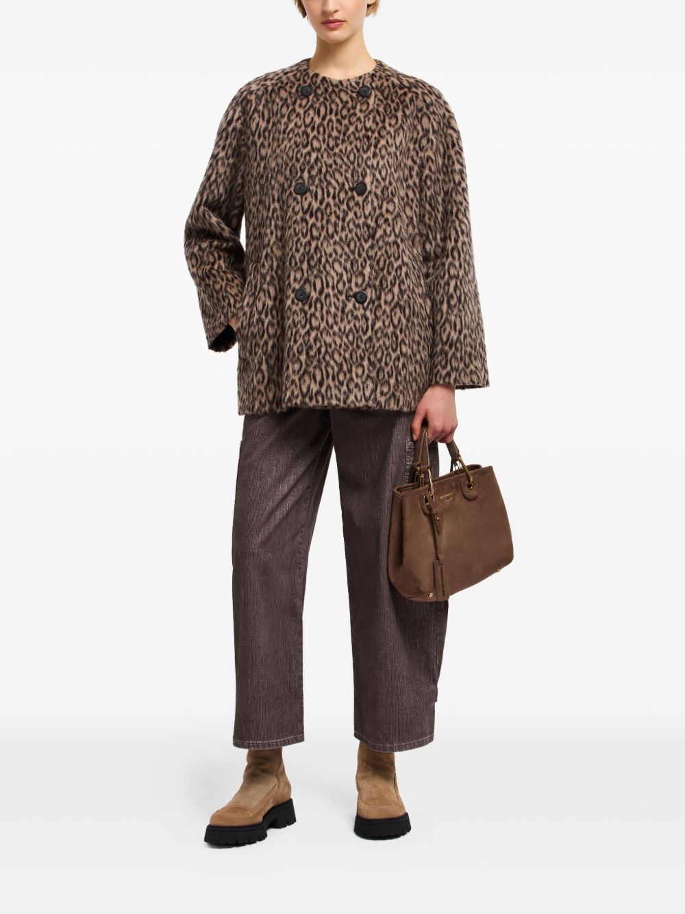 EMPORIO ARMANI Wool Double-Breasted Jacket with Leopard Print for Women