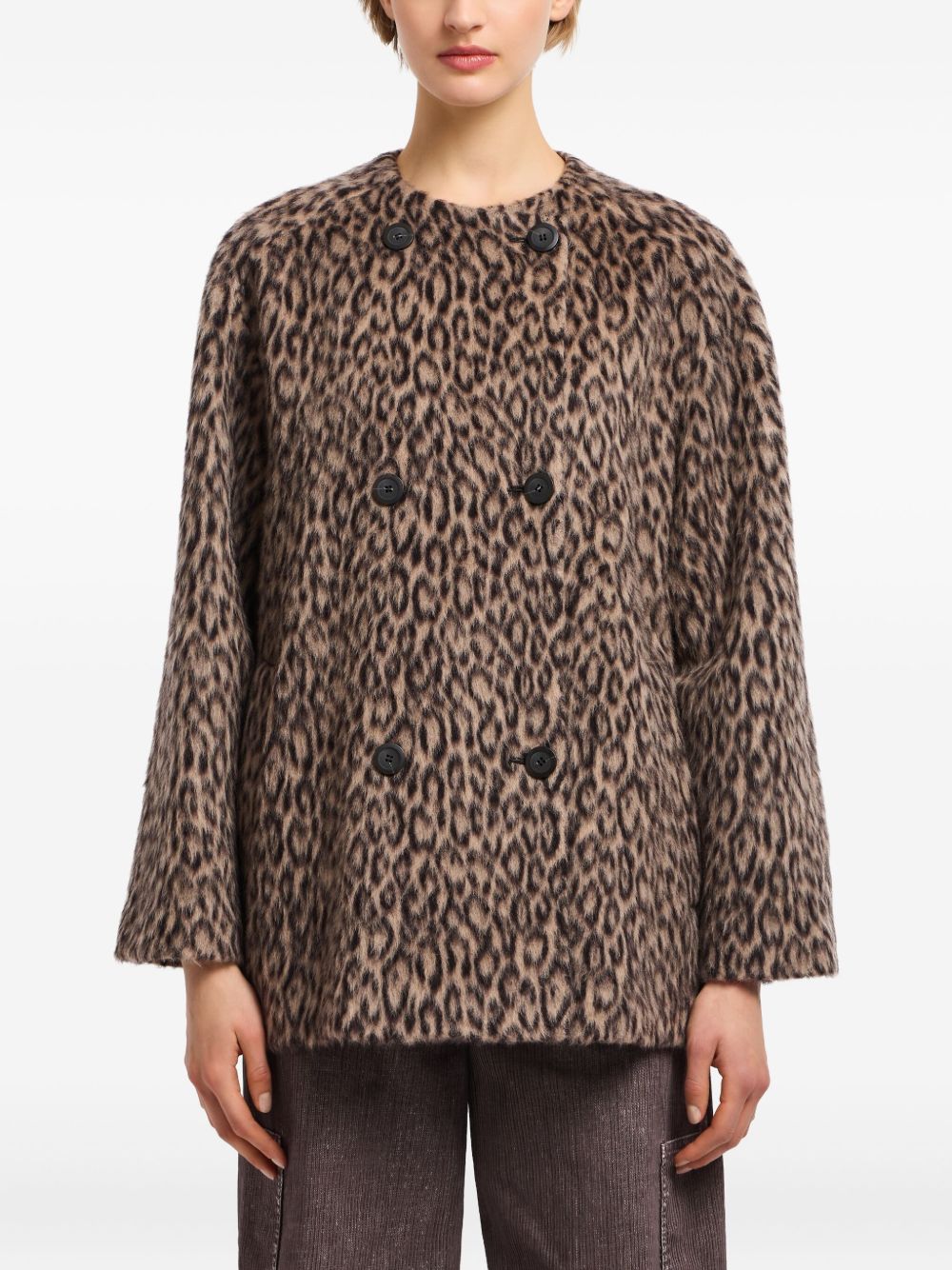 EMPORIO ARMANI Wool Double-Breasted Jacket with Leopard Print for Women